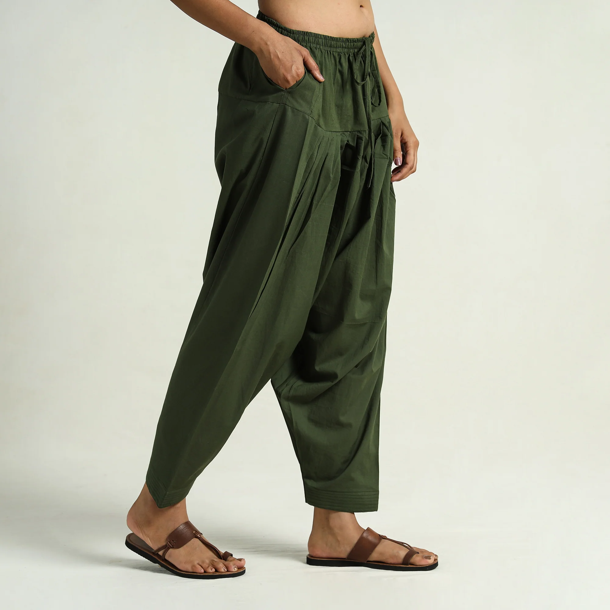 Forest Green - Cotton Elasticated Salwar for Women 01