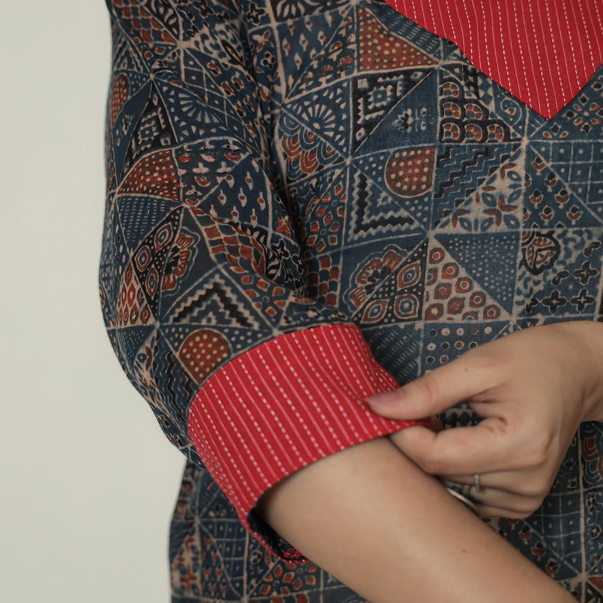 Blue - Ajrakh Block Printed Mul Cotton Straight Kurta 14 - Image 5