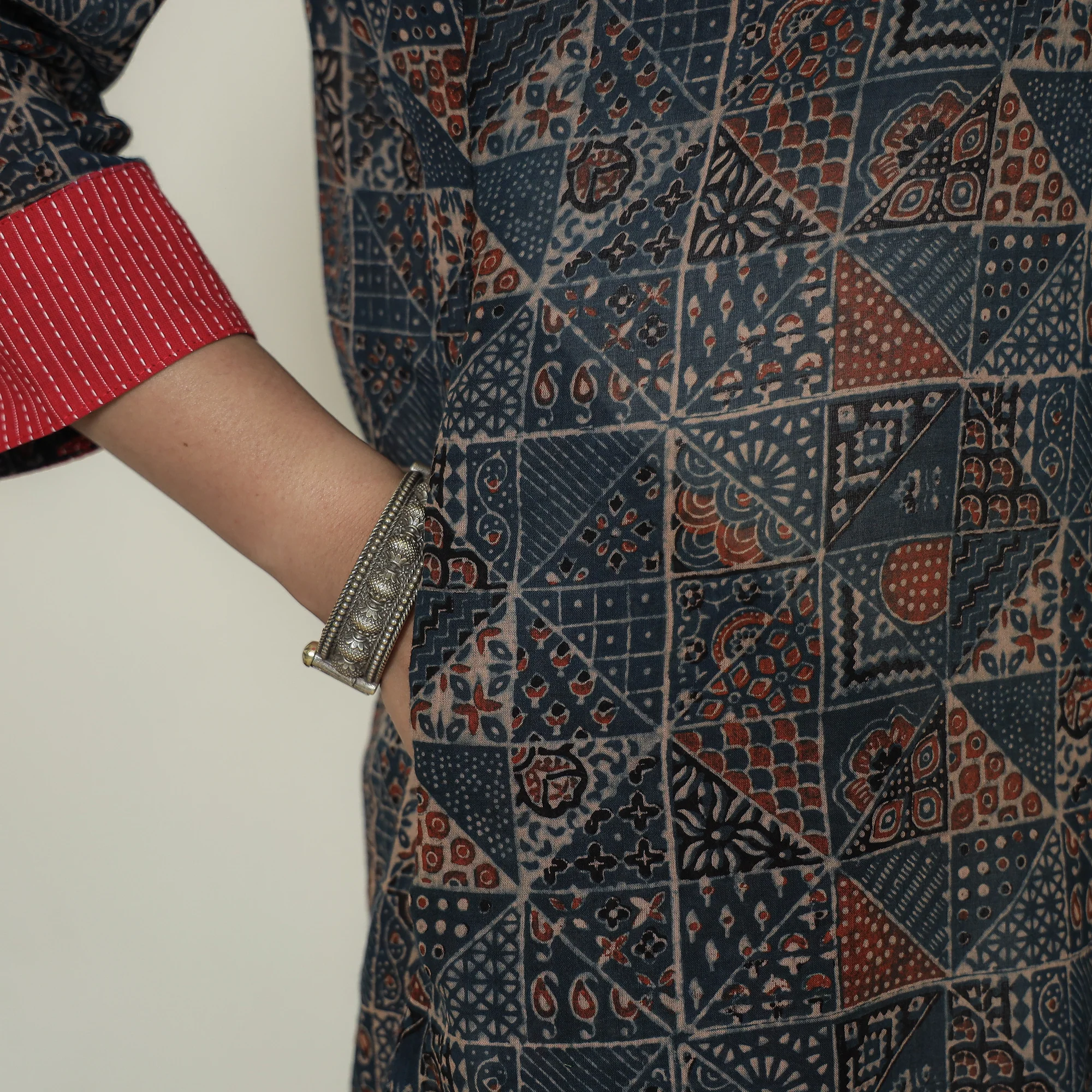 Blue - Ajrakh Block Printed Mul Cotton Straight Kurta 14 - Image 7