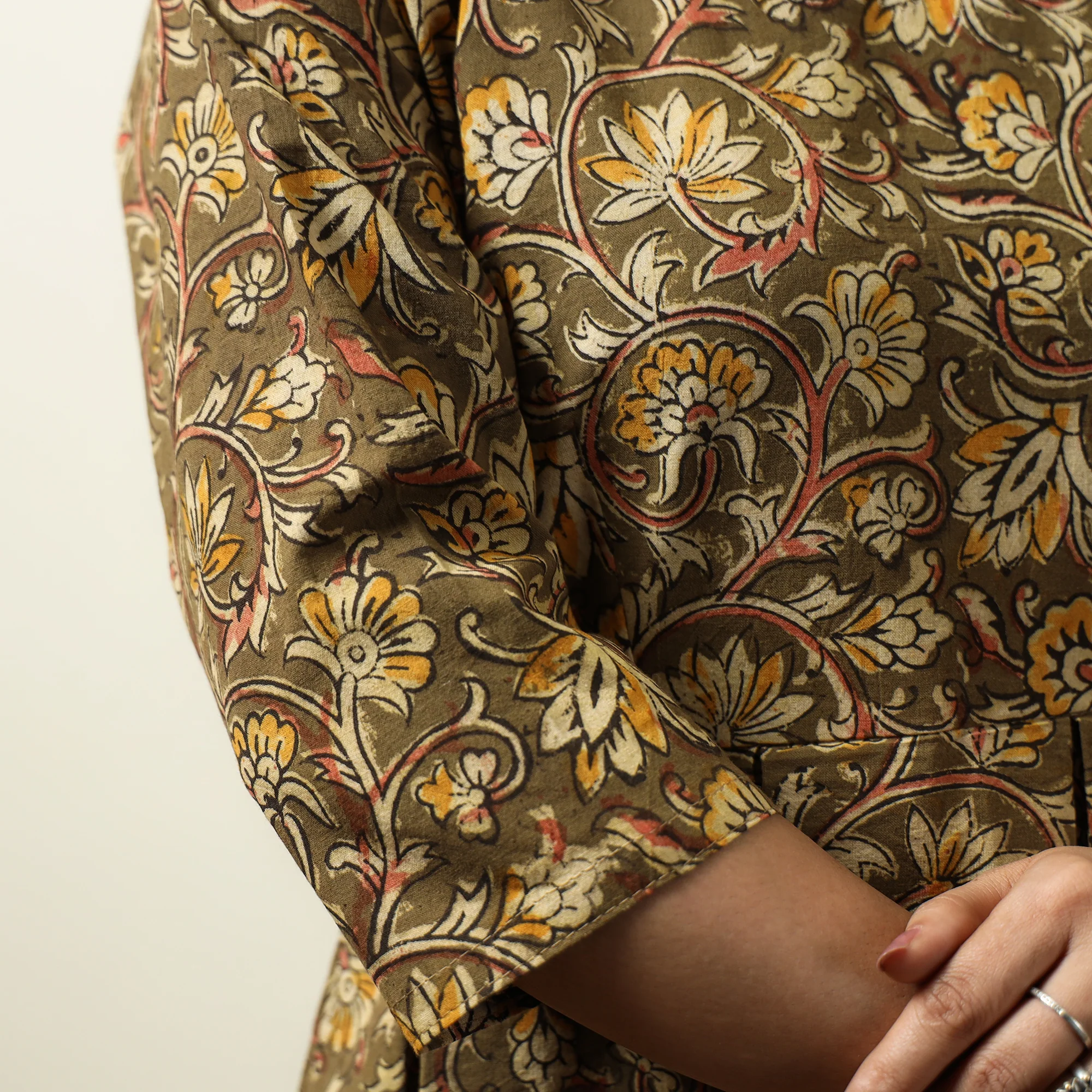 Brown - Kalamkari Block Printed Cotton Flared Gher Short Dress 10 - Image 5