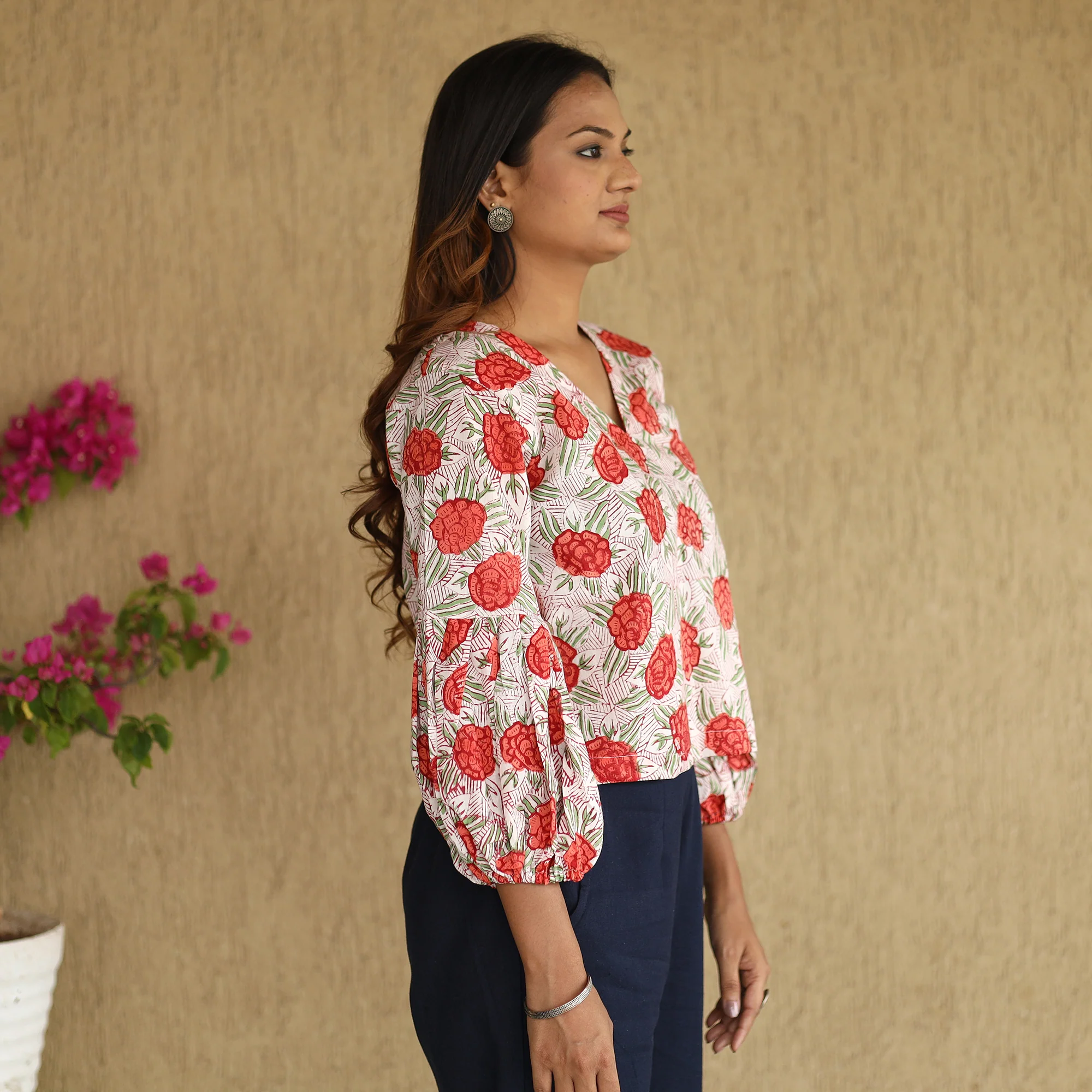 Multicolor - Sanganeri Hand Block Printed Full Sleeve Cotton Crop Top 06 - Image 4