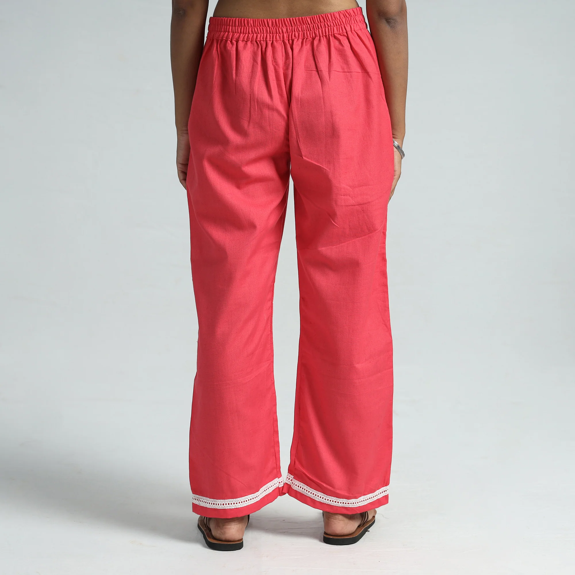 Pink - Plain Flex Cotton Elasticated Palazzo with Lace Work 09 - Image 5