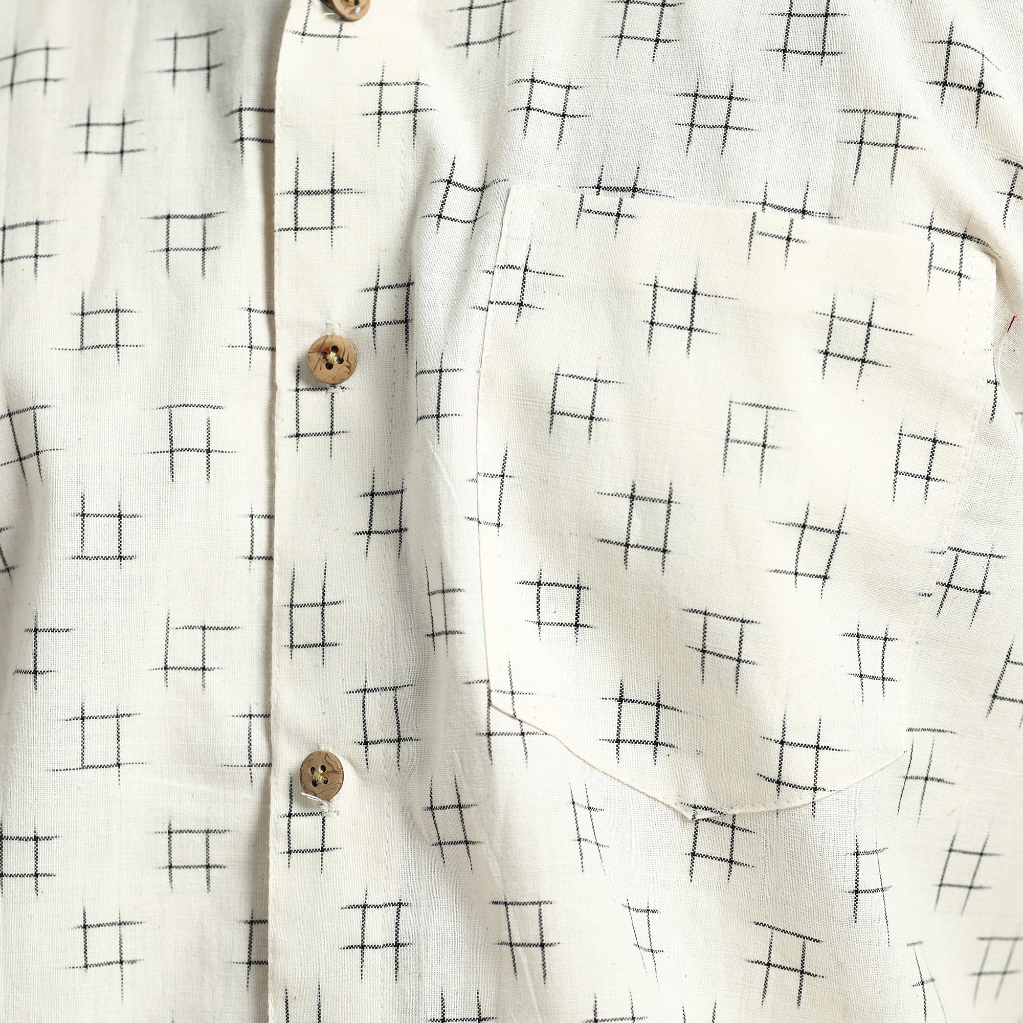 White - Pochampally Double Ikat Handloom Cotton Men Half Sleeve Shirt 01 - Image 7