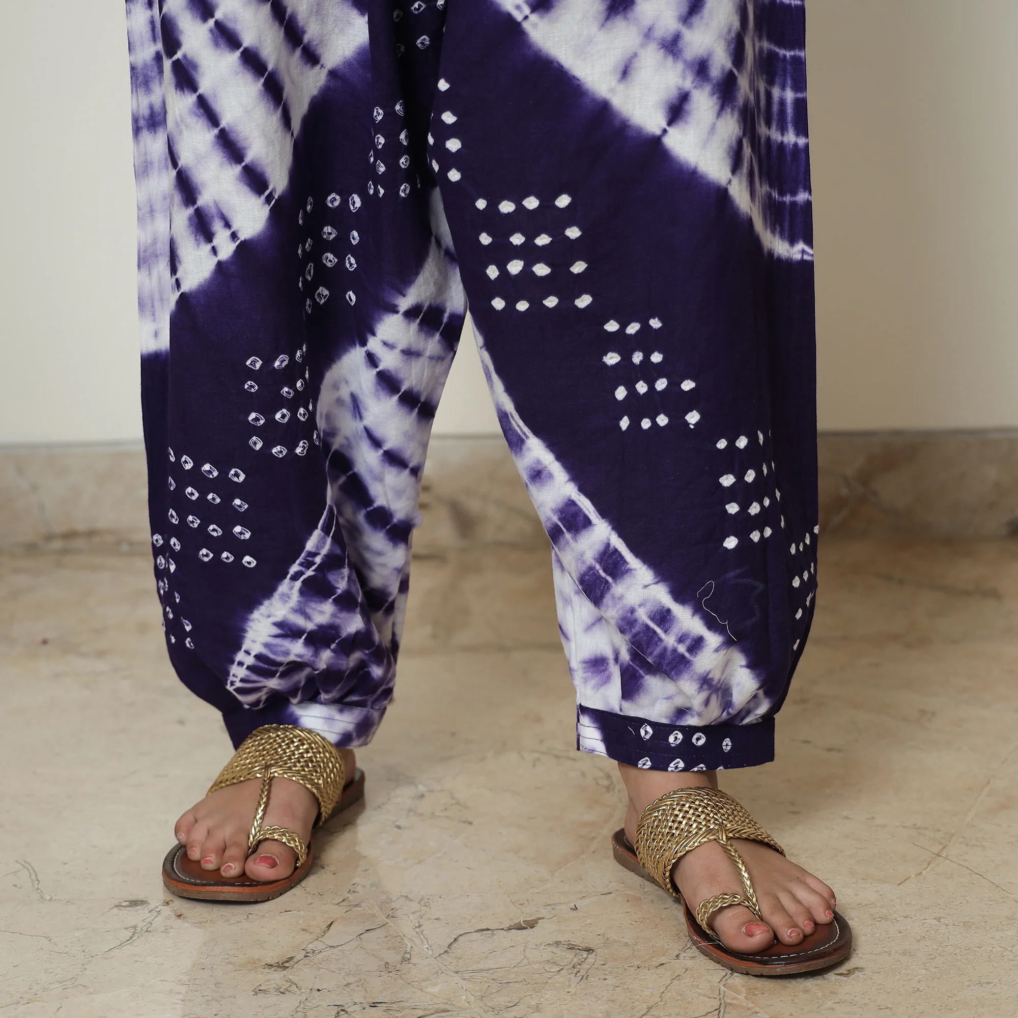 Blue - Bandhani Tie-Dye Cotton Kurta with Afghani Salwar & Dupatta Set 03 - Image 5