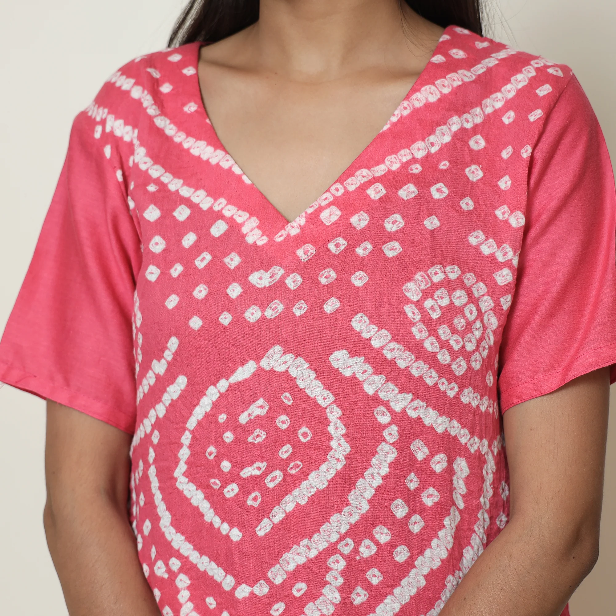 Pink - Bandhani Tie-Dye Cotton Kurta with Afghani Salwar & Dupatta Set 05 - Image 4
