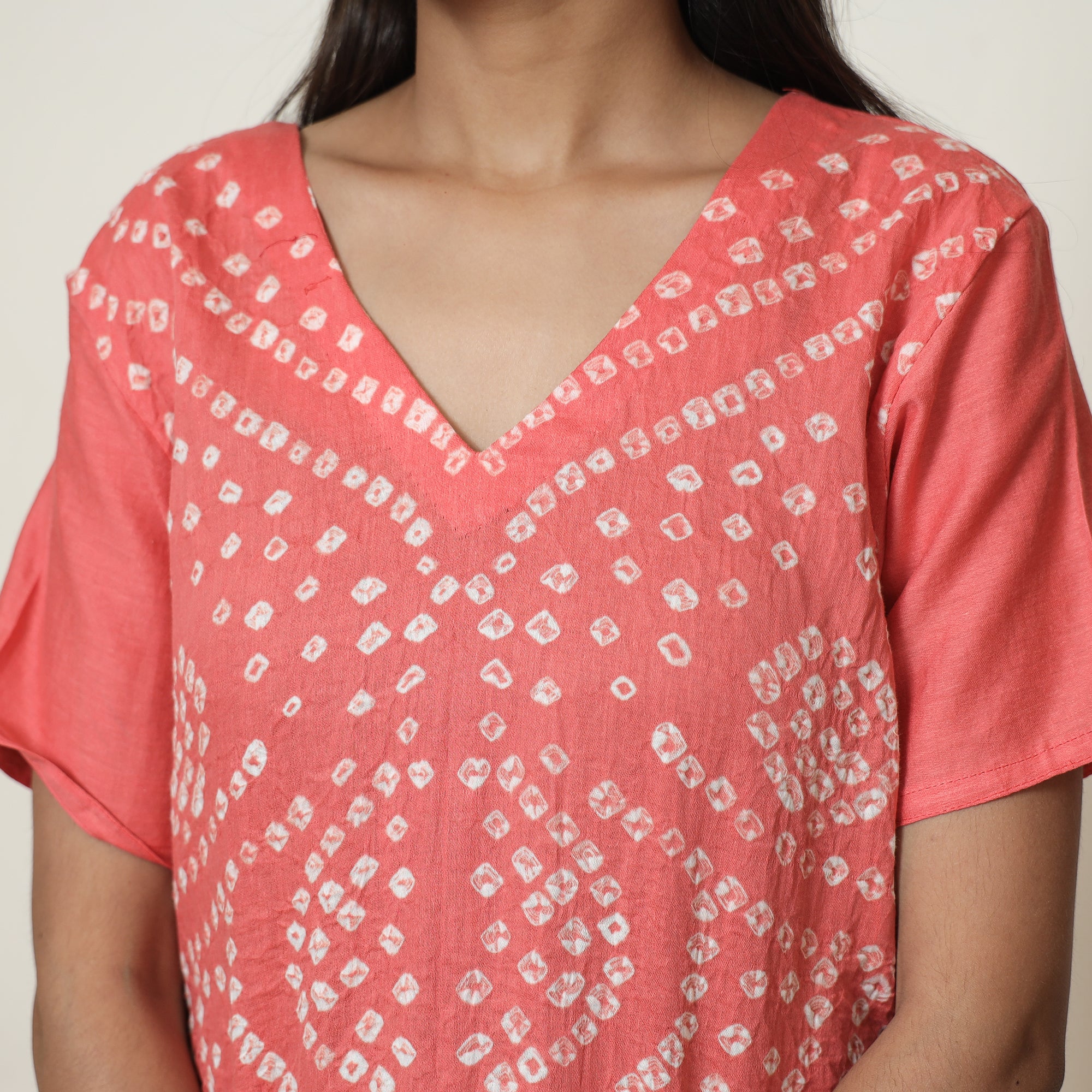 Peach - Bandhani Tie-Dye Cotton Kurta with Afghani Salwar & Dupatta Set 06 - Image 4