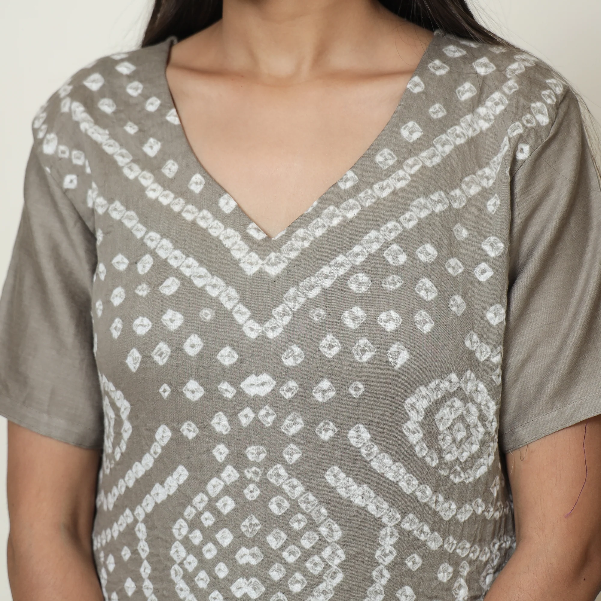 Grey - Bandhani Tie-Dye Cotton Kurta with Afghani Salwar & Dupatta Set 02 - Image 4