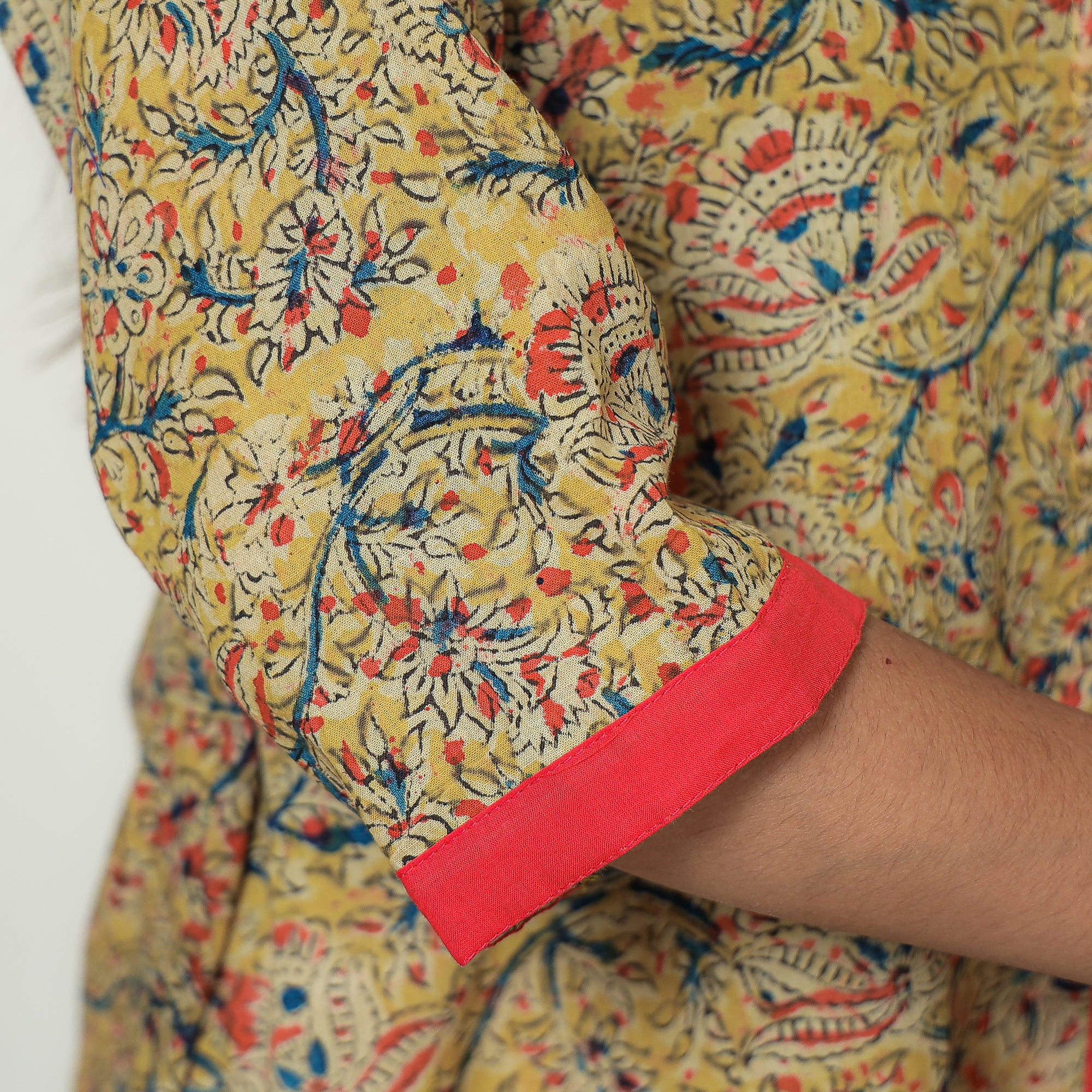 Yellow - Kalamkari Hand Block Printed Cotton A-Line Kurta 01 - Image 8
