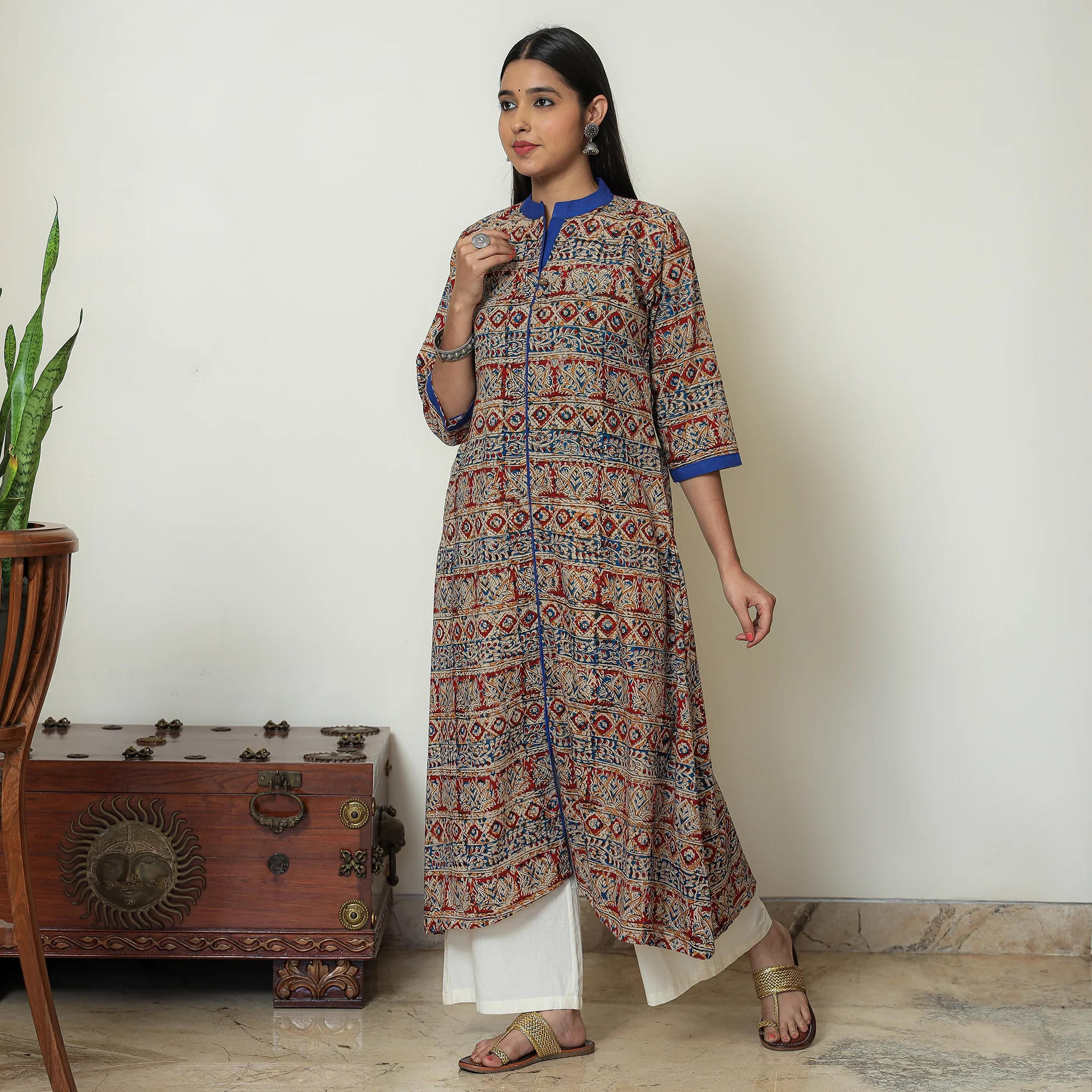 Multicolor - Kalamkari Hand Block Printed Cotton A-Line Kurta 02