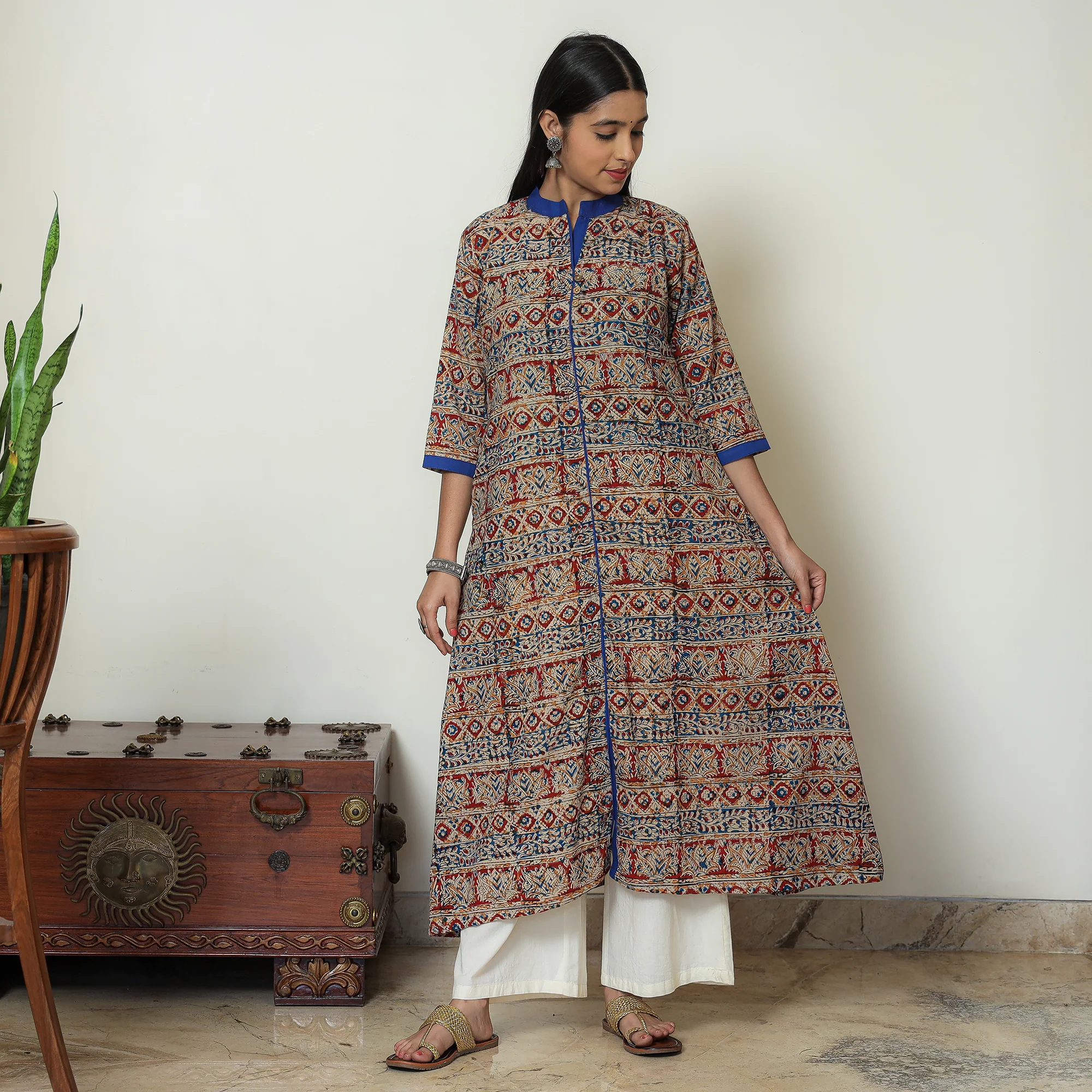Multicolor - Kalamkari Hand Block Printed Cotton A-Line Kurta 02 - Image 4
