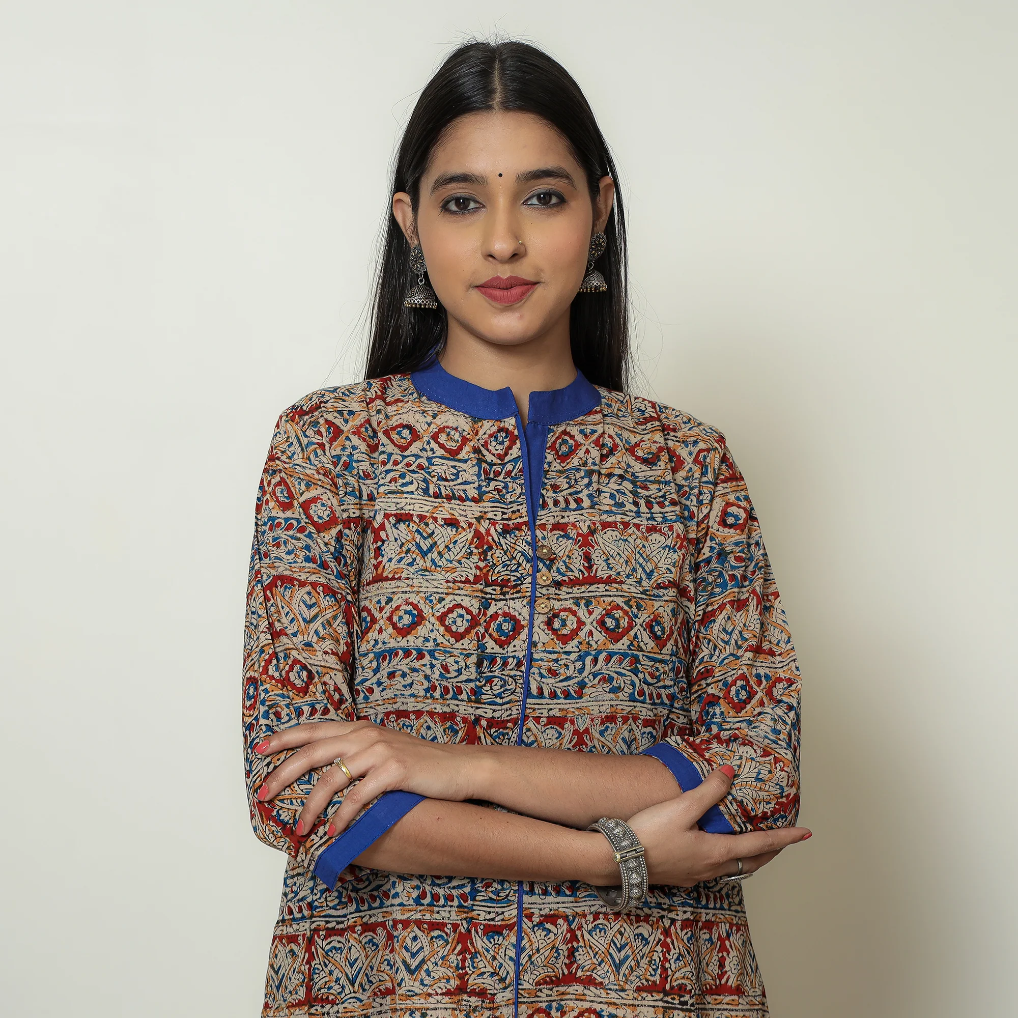 Multicolor - Kalamkari Hand Block Printed Cotton A-Line Kurta 02 - Image 5