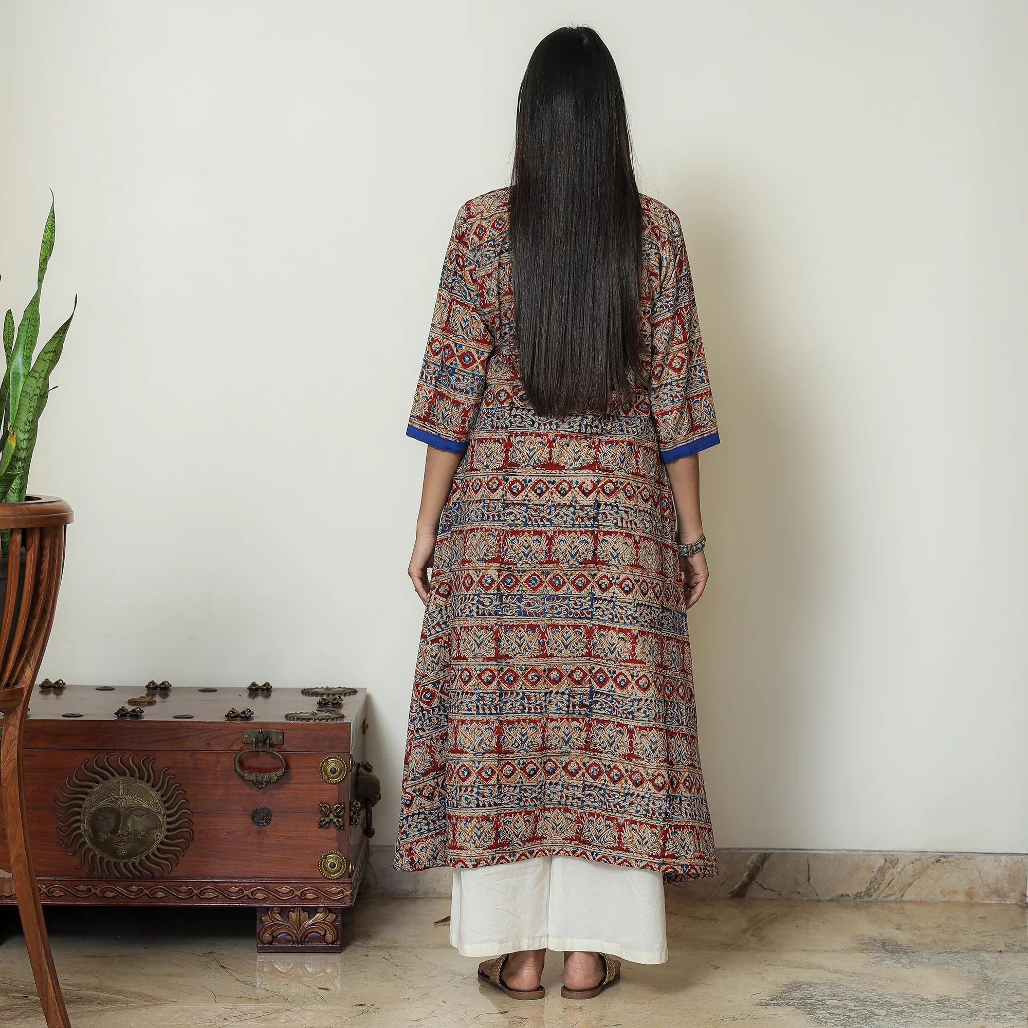 Multicolor - Kalamkari Hand Block Printed Cotton A-Line Kurta 02 - Image 8