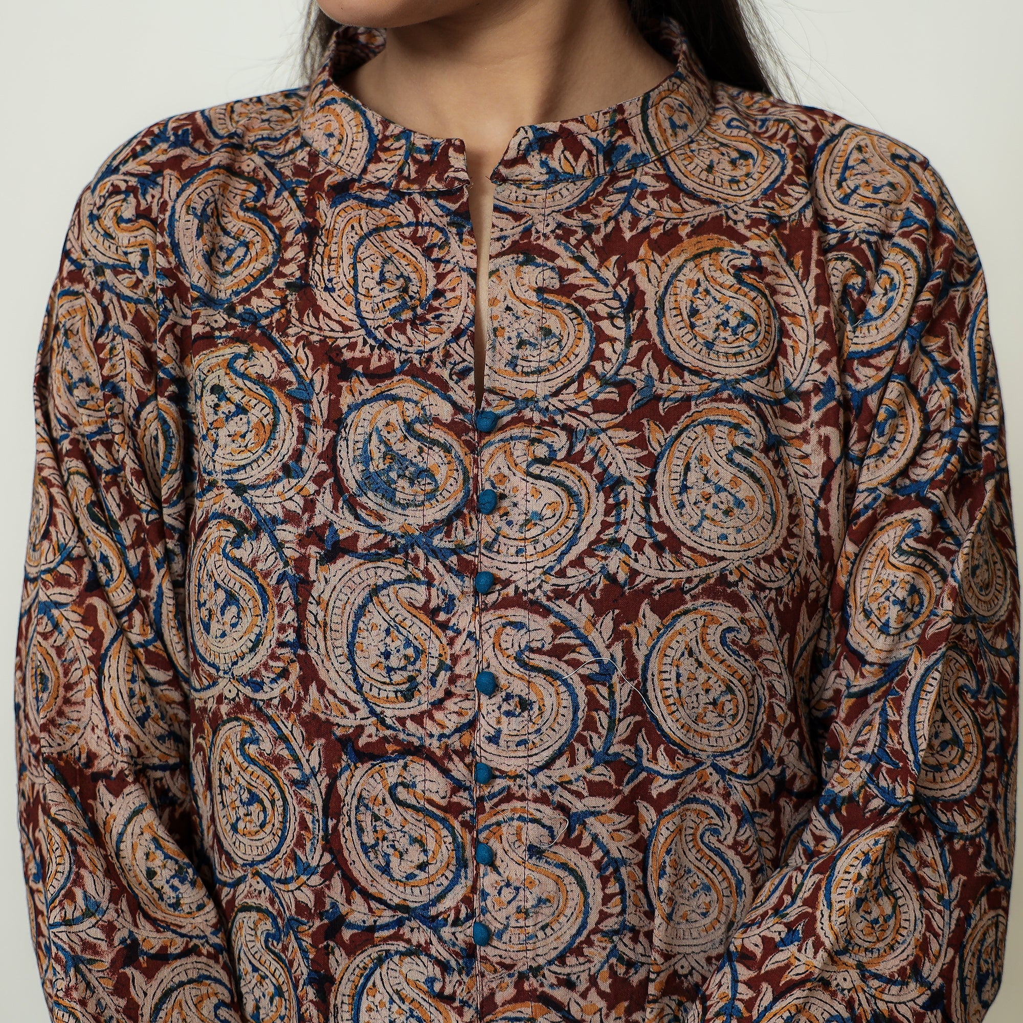 Maroon - Hand Block Print Cotton A-Line Kalamkari Kurta 23 - Image 5