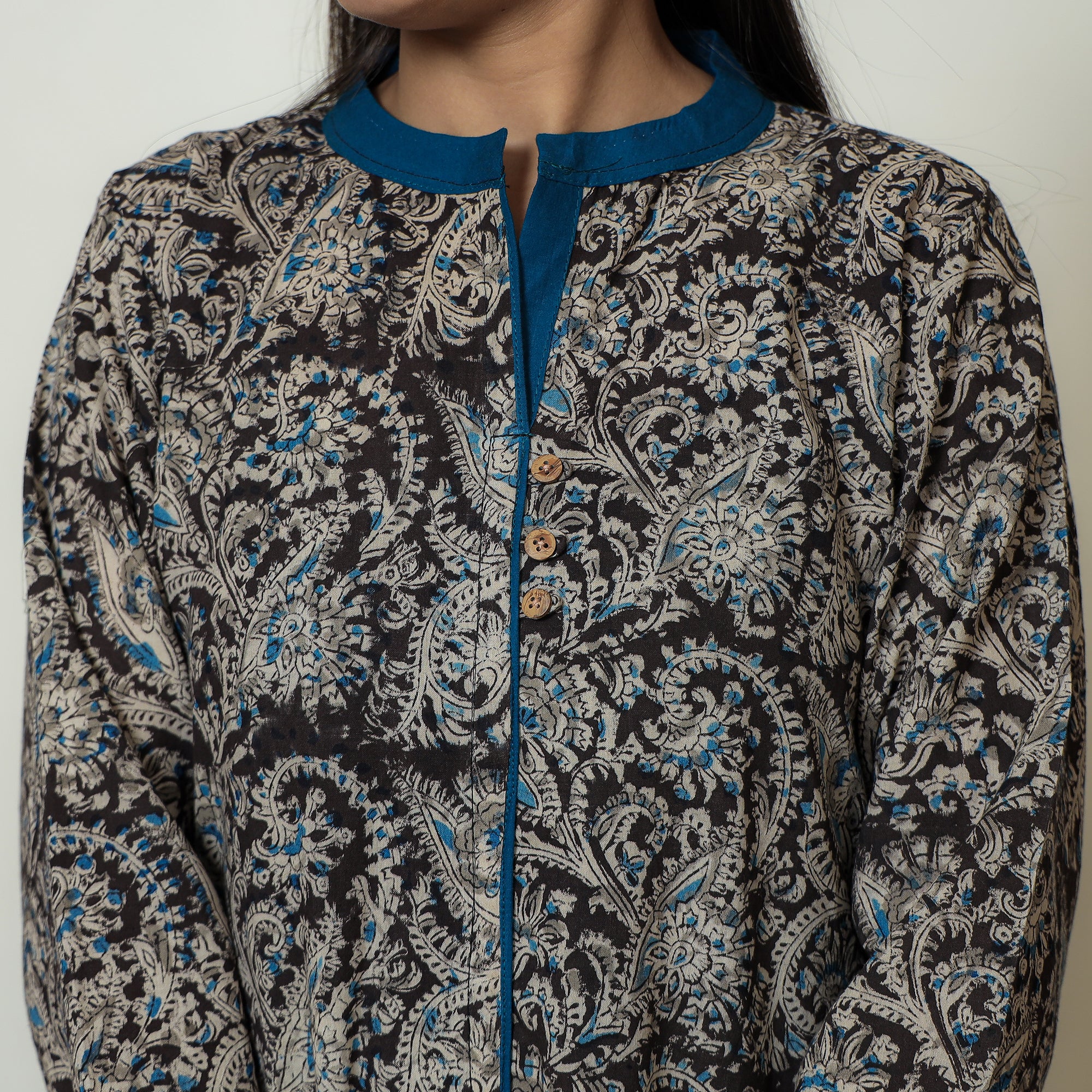 Black - Block Print Cotton A-Line Kalamkari Kurta 08 - Image 5