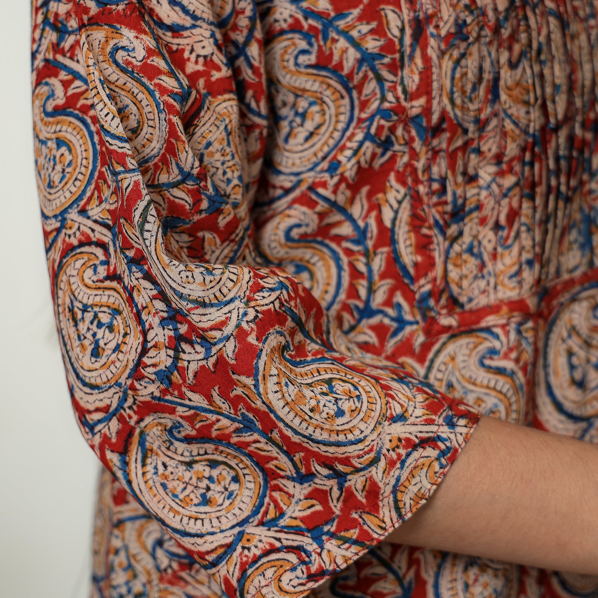 Red - Kalamkari Hand Block Printed Cotton Pintuck Straight Kurta 09 - Image 6