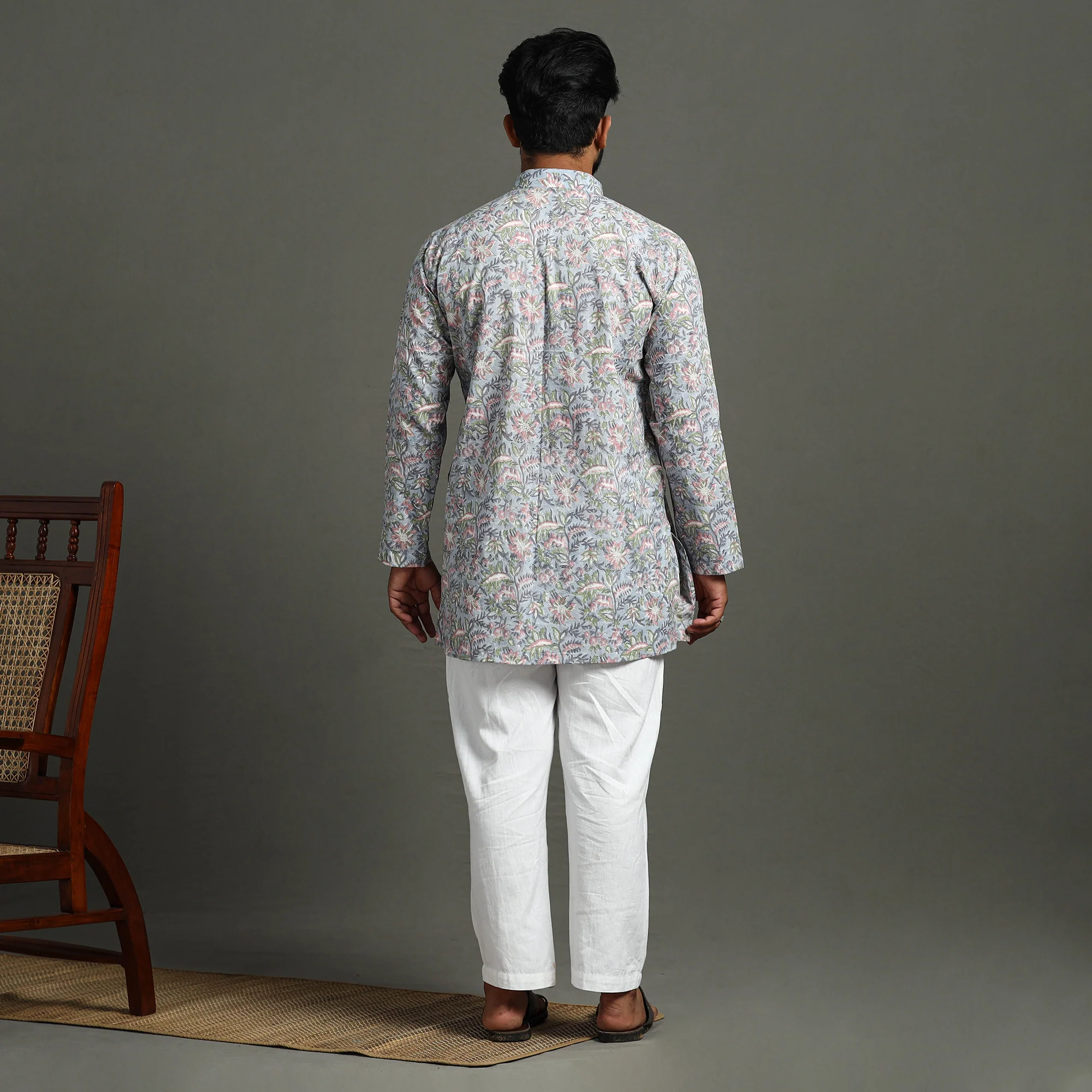 Sanganeri Block Printed Cotton Men Short Kurta 04 - Image 4
