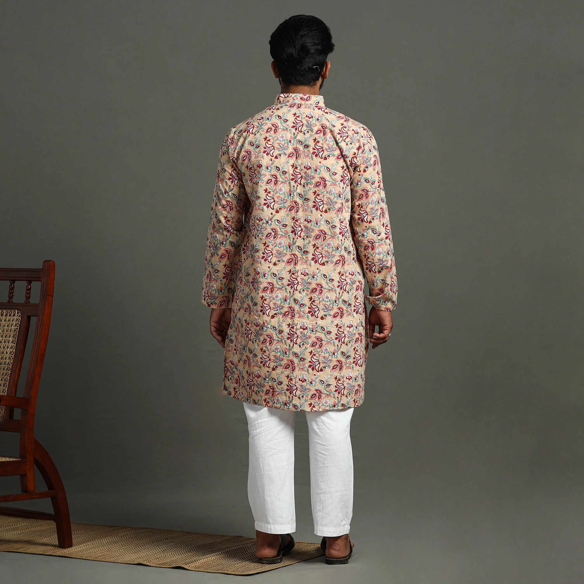 Sanganeri Block Printed Cotton Men Long Kurta 07 - Image 4