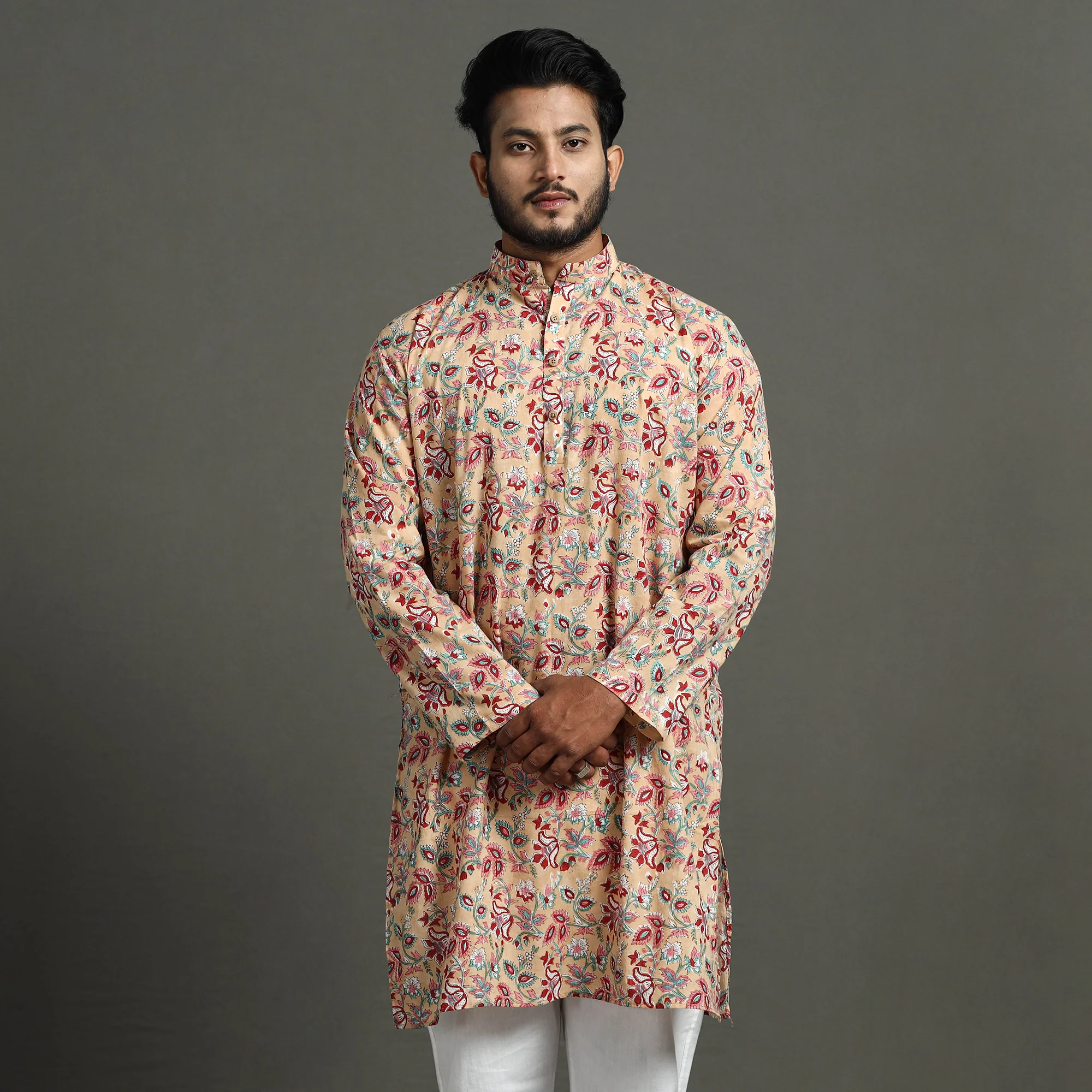Sanganeri Block Printed Cotton Men Long Kurta 07 - Image 5