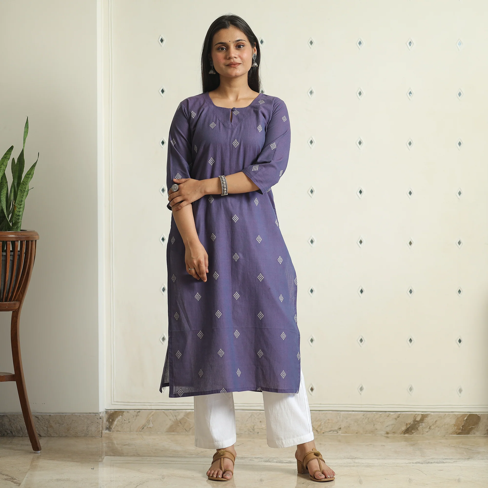 Purple - Jacquard Weave Cotton Straight Kurta 13