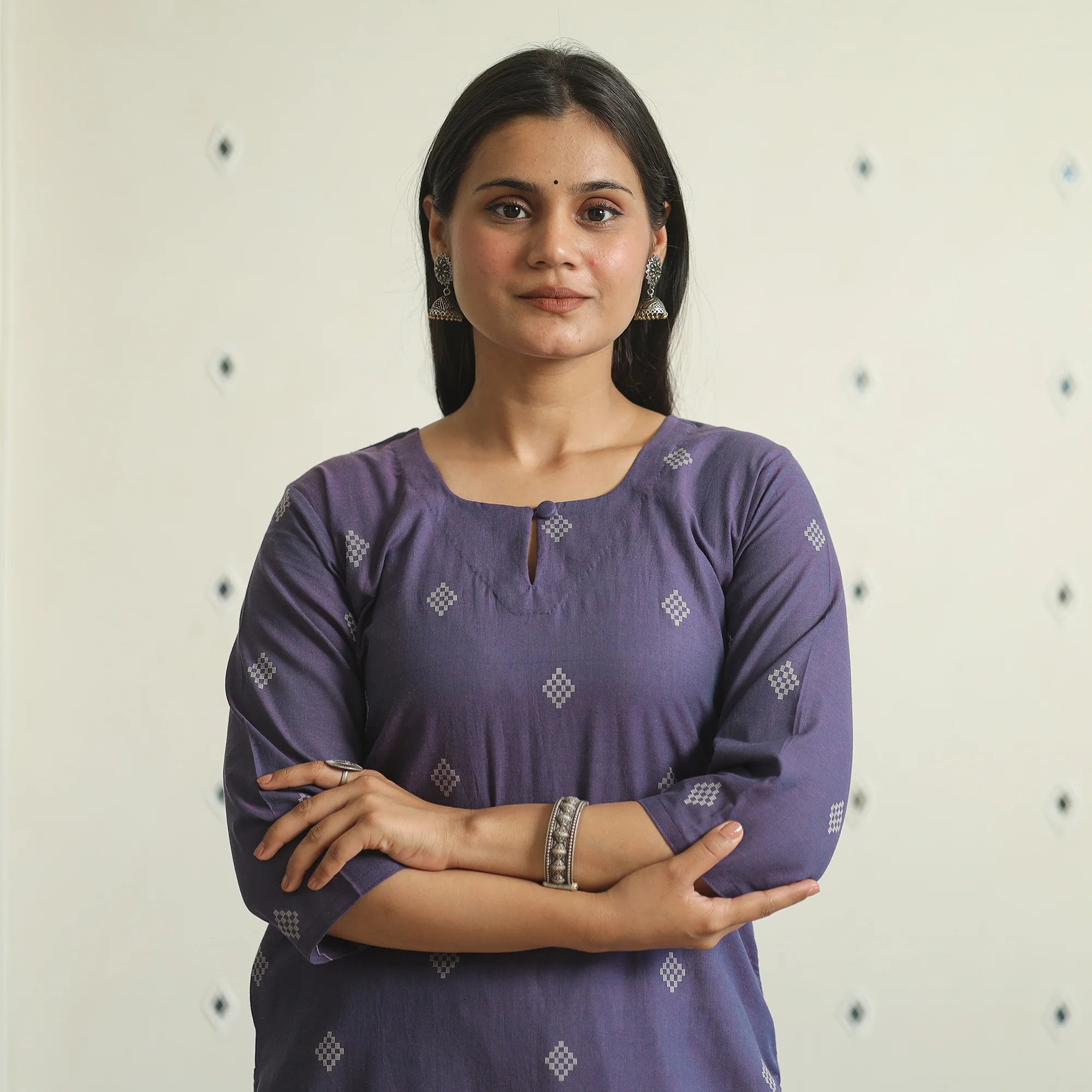 Purple - Jacquard Weave Cotton Straight Kurta 13 - Image 4