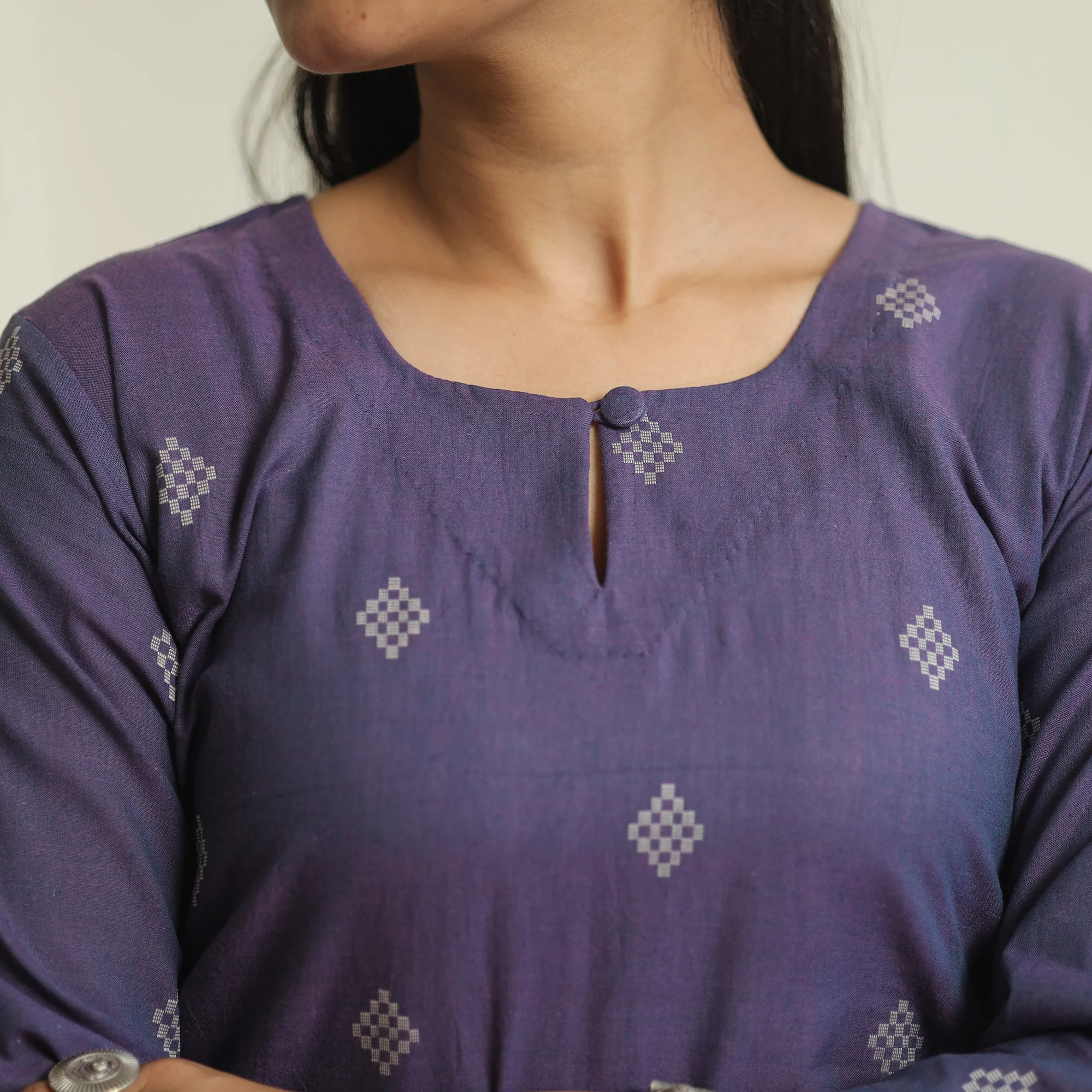 Purple - Jacquard Weave Cotton Straight Kurta 13 - Image 5