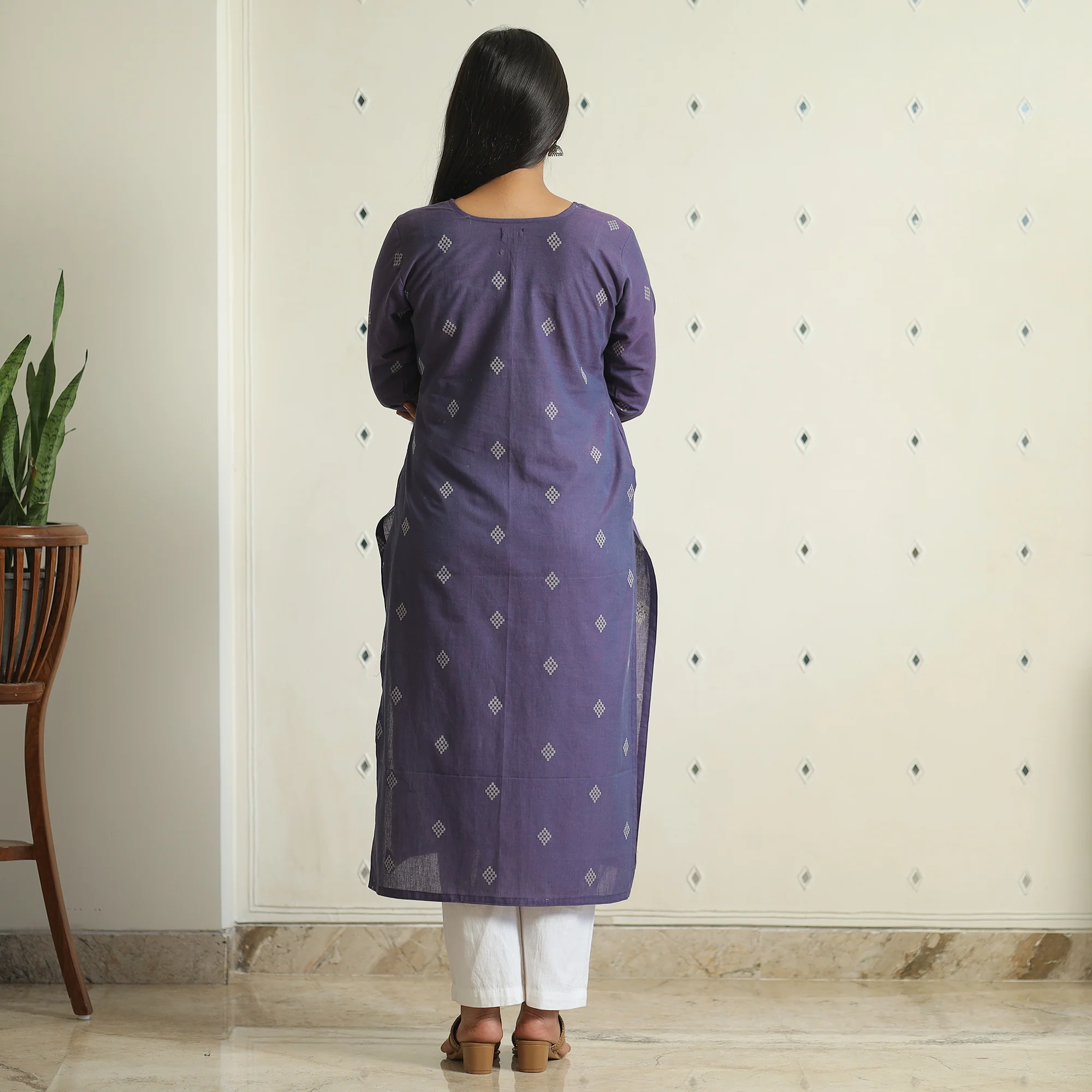 Purple - Jacquard Weave Cotton Straight Kurta 13 - Image 6