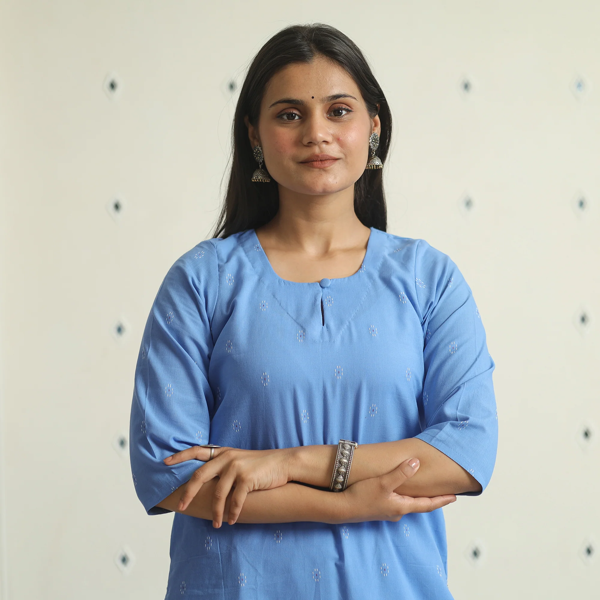 Blue - Jacquard Weave Cotton Straight Kurta 14 - Image 4