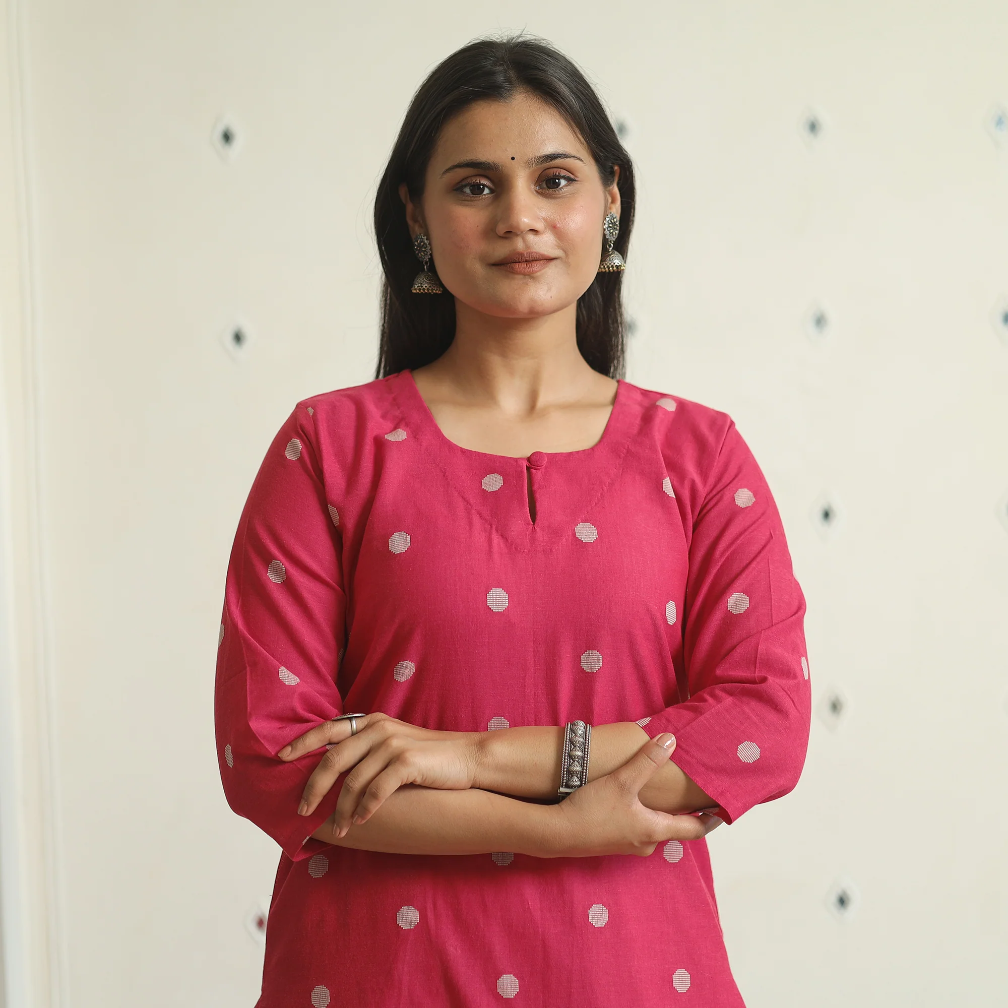 Pink - Jacquard Weave Cotton Straight Kurta 15 - Image 4