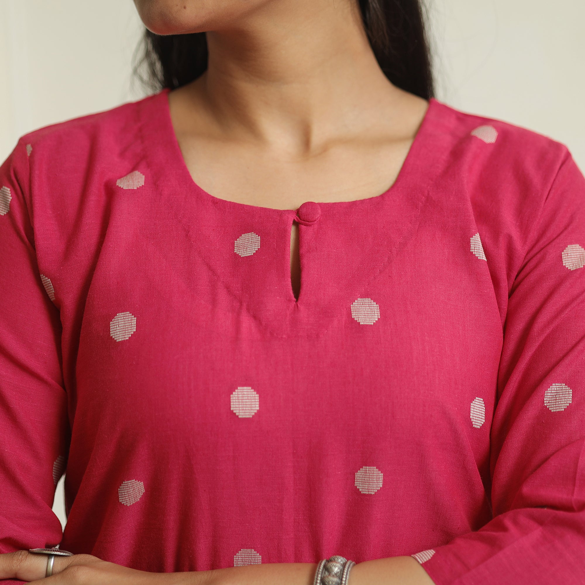 Pink - Jacquard Weave Cotton Straight Kurta 15 - Image 5