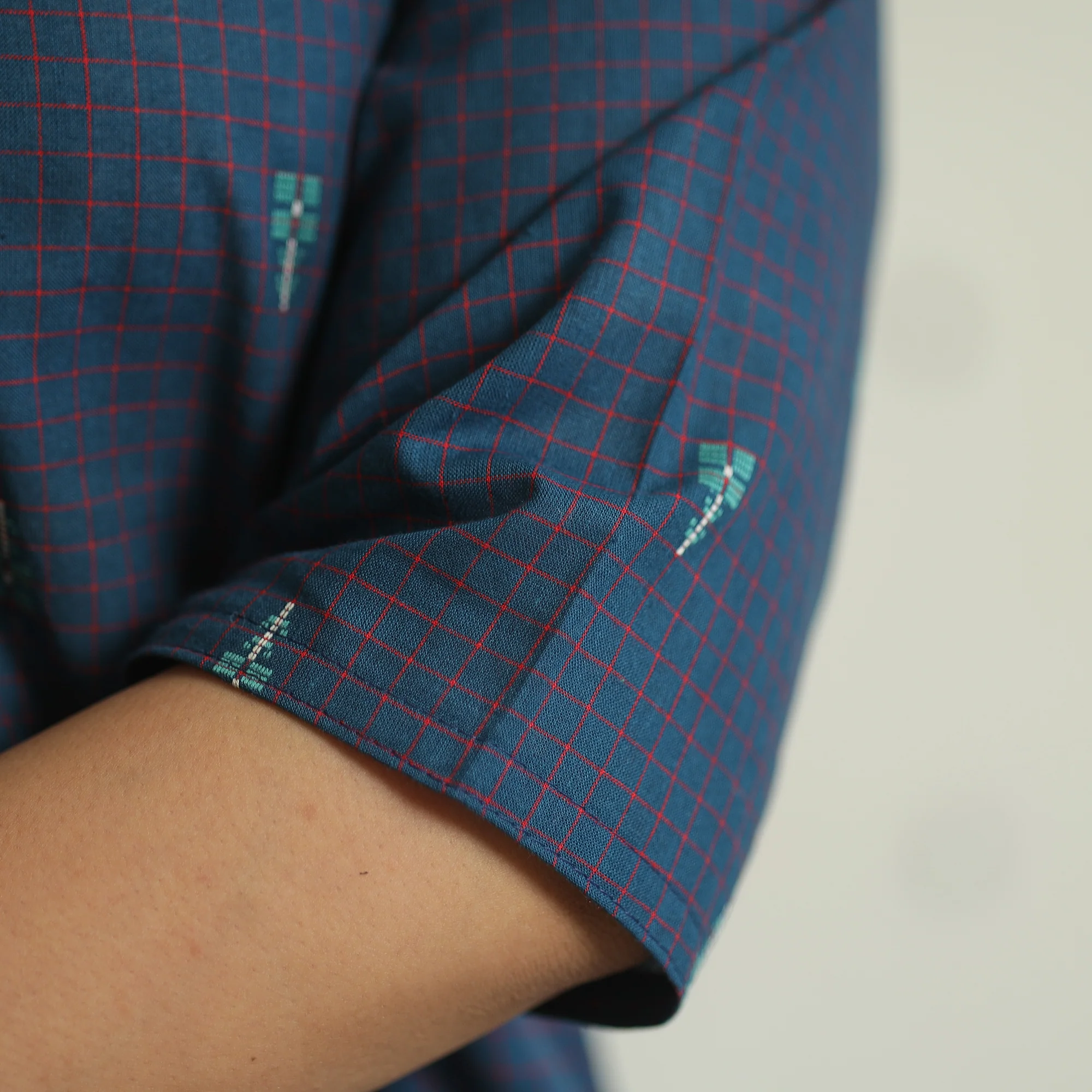 Blue - Jacquard Weave Cotton A-Line Kurta 17 - Image 6