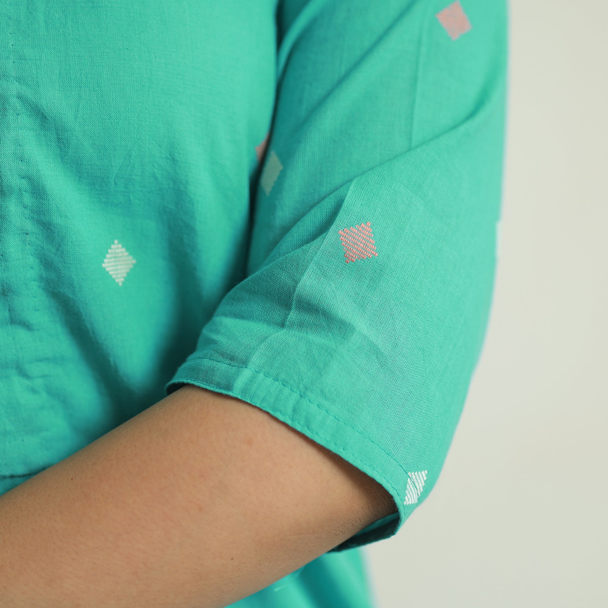 Green - Jacquard Weave Cotton A-Line Kurta 19 - Image 6