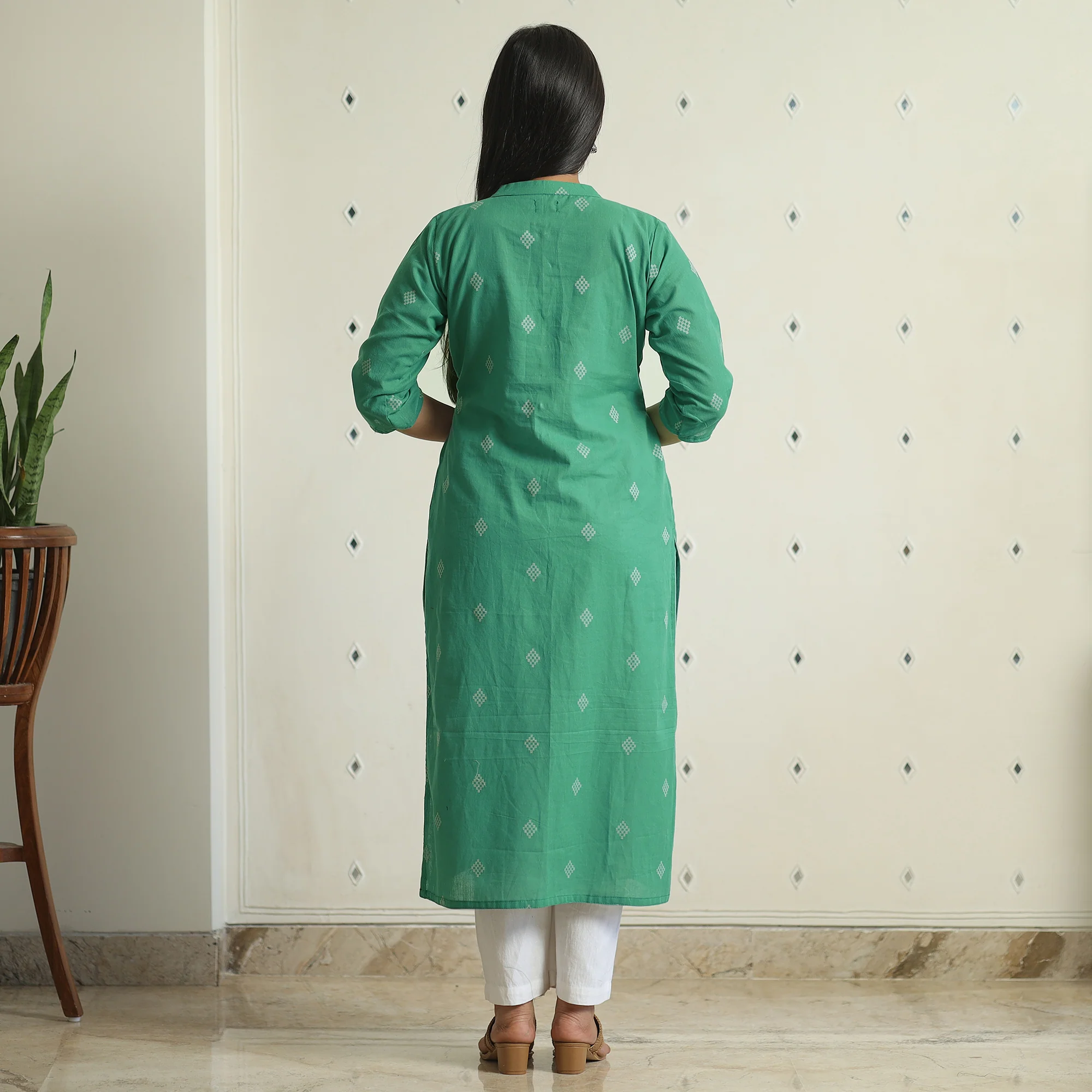 Green - Jacquard Weave Cotton Straight Kurta 04 - Image 7