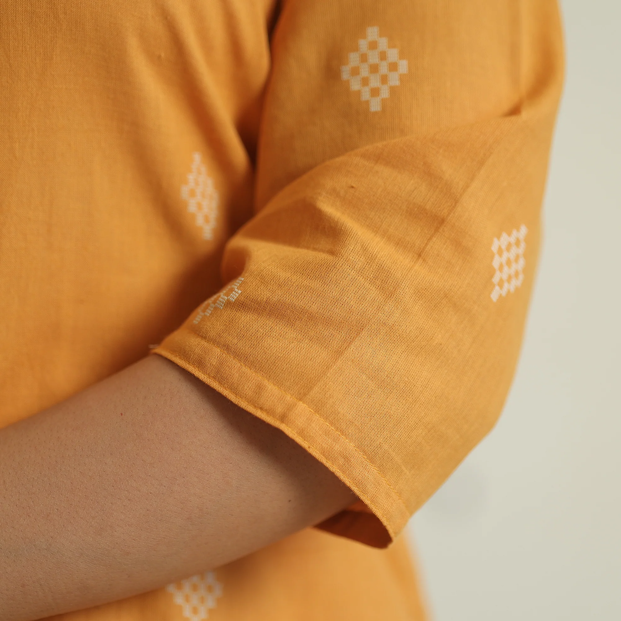 Orange - Jacquard Weave Cotton A-Line Kurta 09 - Image 6