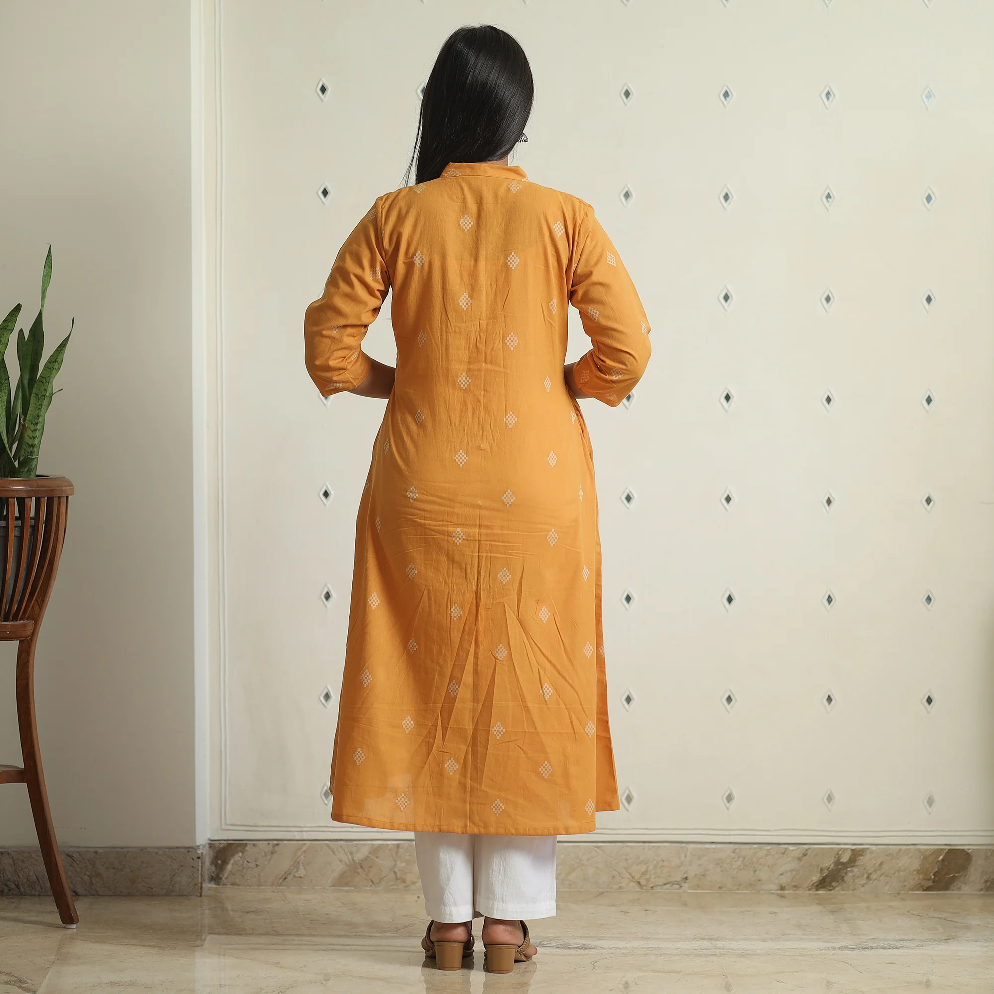 Orange - Jacquard Weave Cotton A-Line Kurta 09 - Image 7