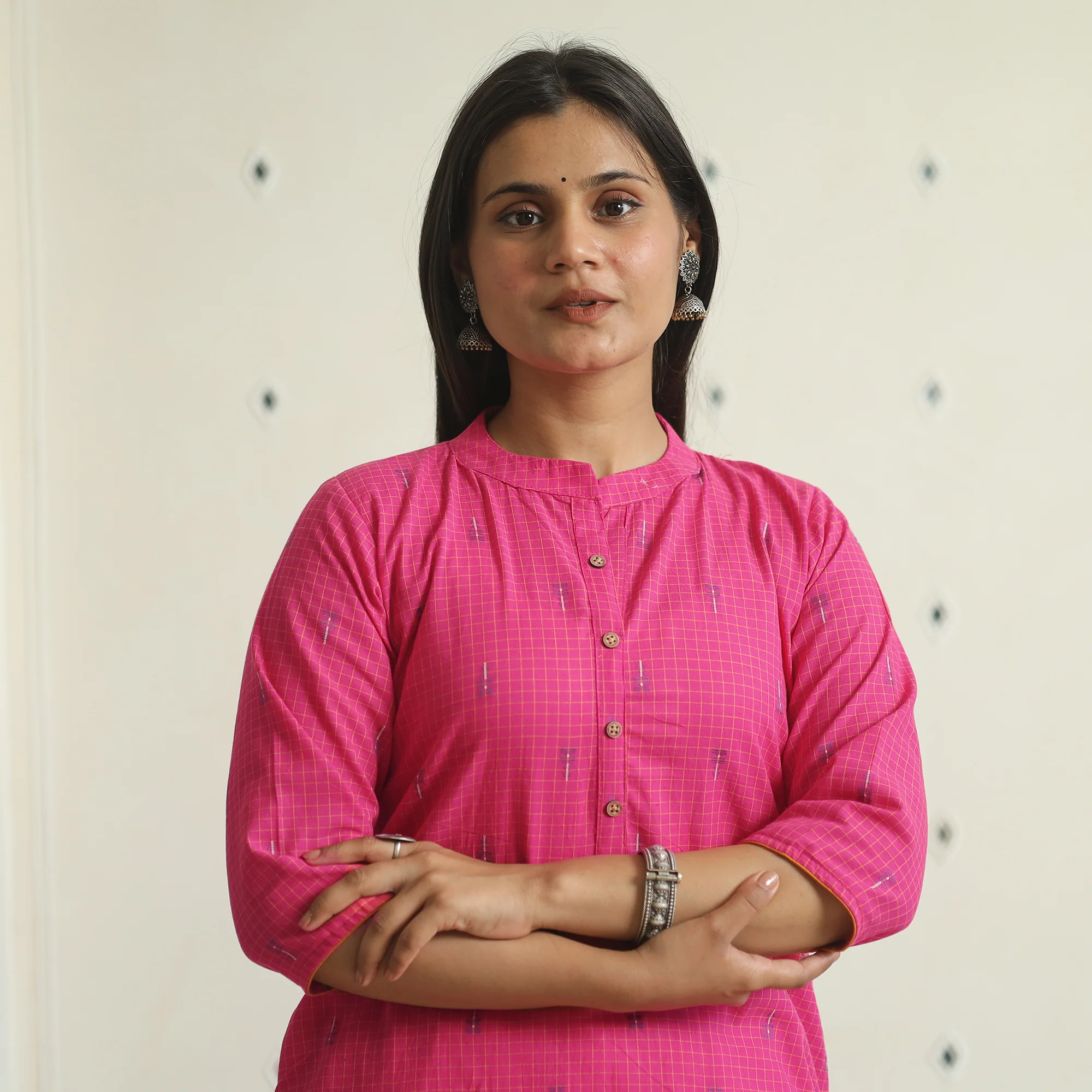 Pink - Jacquard Weave Cotton Straight Kurta 10 - Image 4
