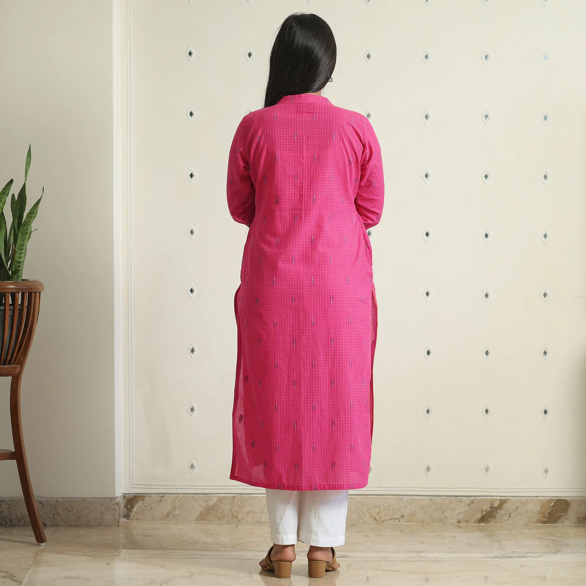 Pink - Jacquard Weave Cotton Straight Kurta 10 - Image 7