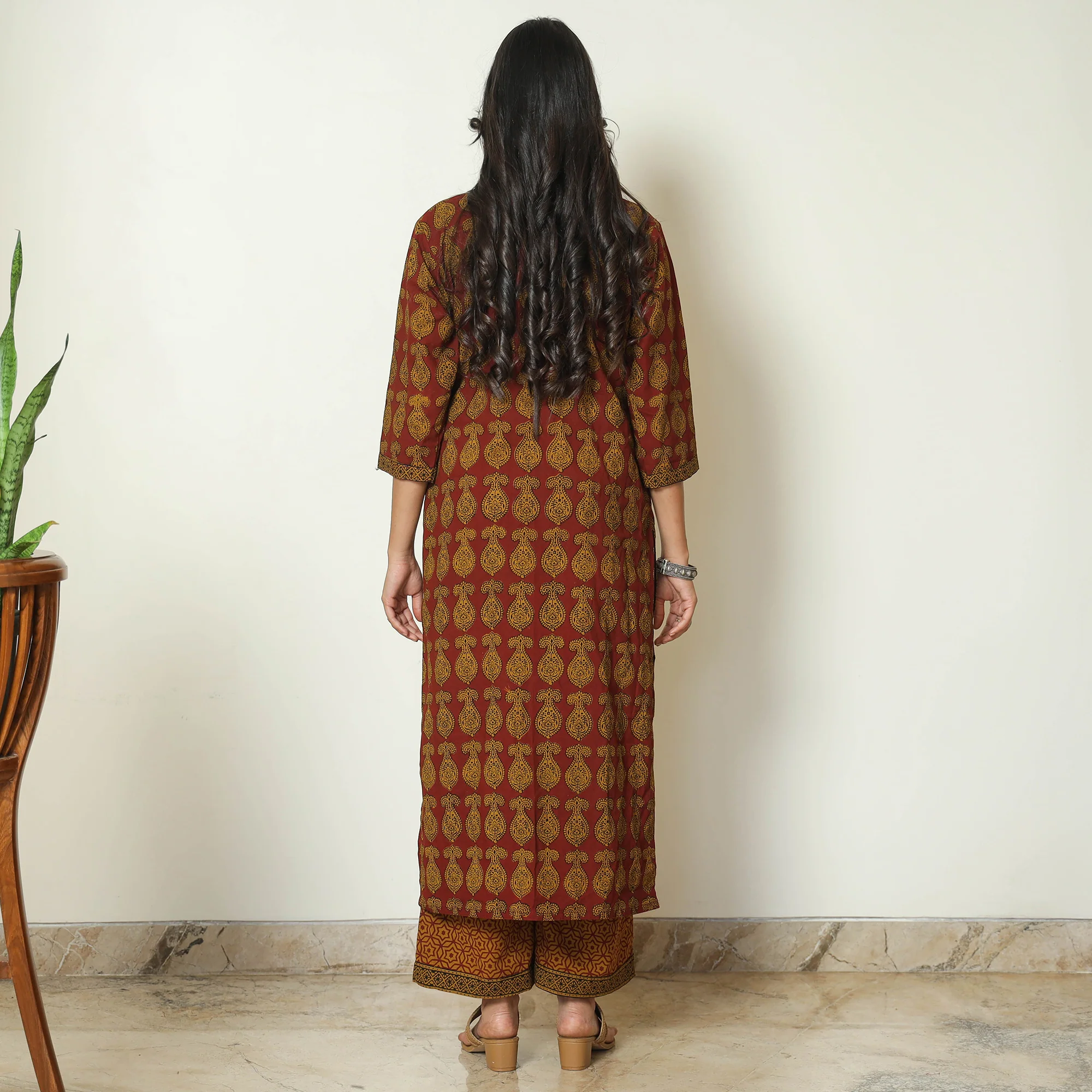 Red - Bagh Block Printed Cotton Kurta with Palazzo & Dupatta Set 01 - Image 8