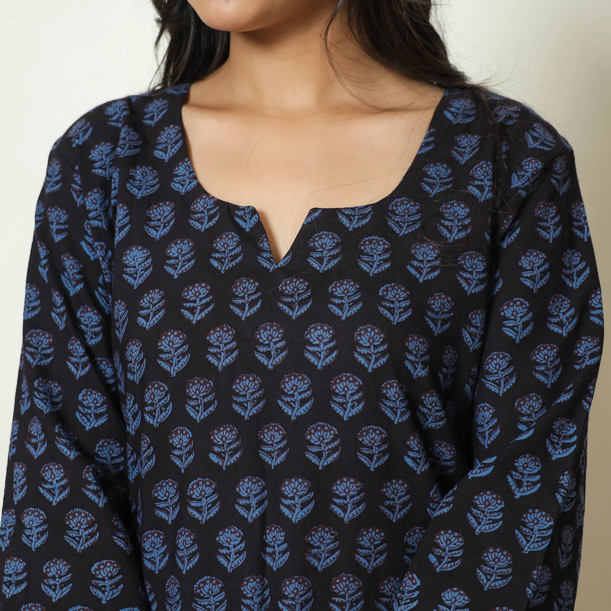 Blue - Bagh Block Printed Cotton Kurta with Palazzo & Dupatta Set 19 - Image 5