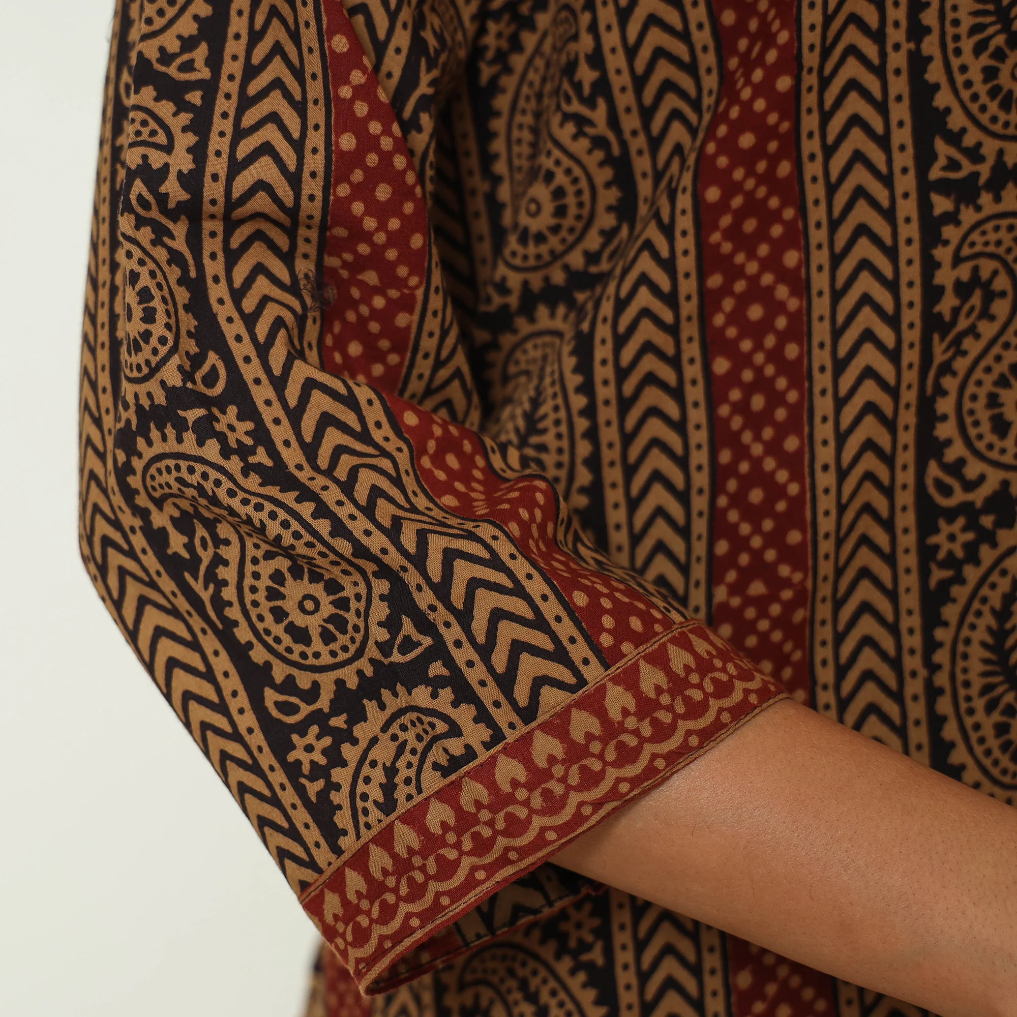 Brown - Bagh Block Printed Cotton Kurta with Palazzo & Dupatta Set 07 - Image 6