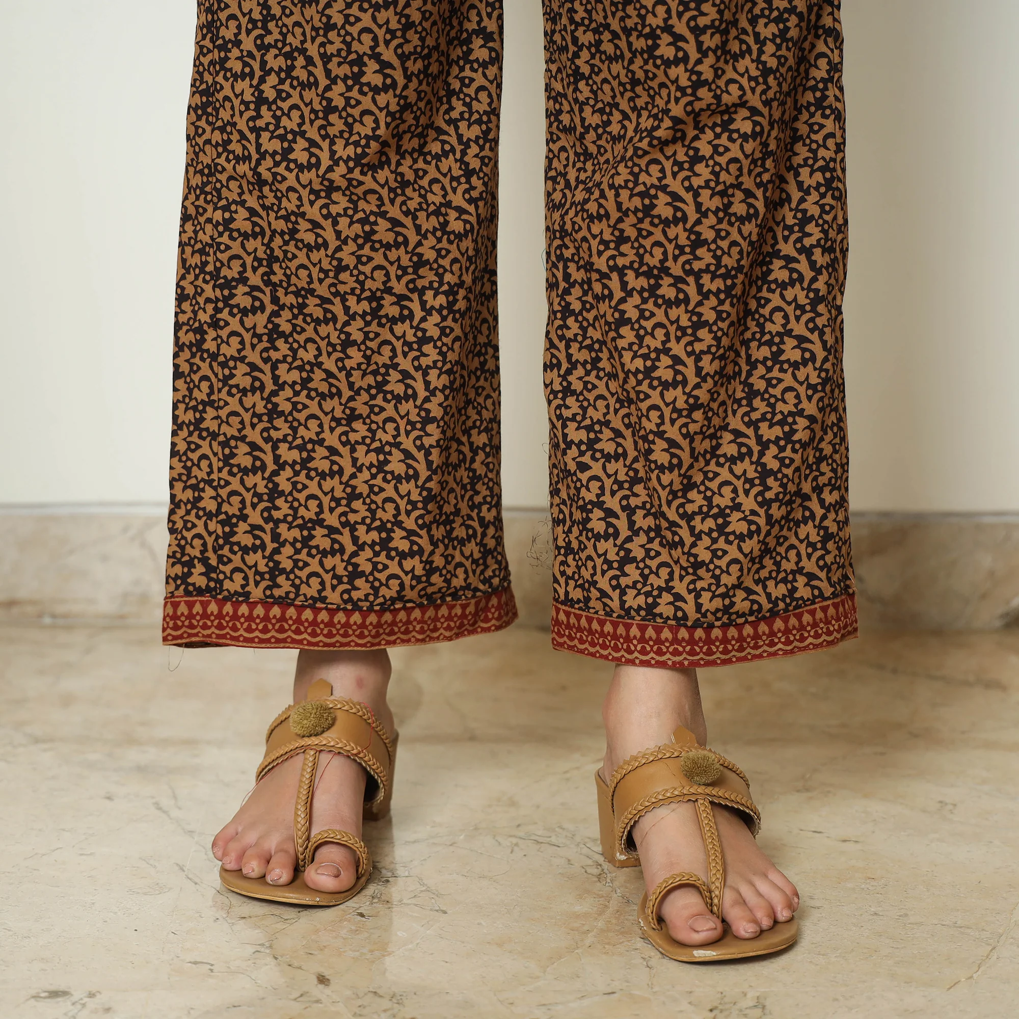 Brown - Bagh Block Printed Cotton Kurta with Palazzo & Dupatta Set 07 - Image 7