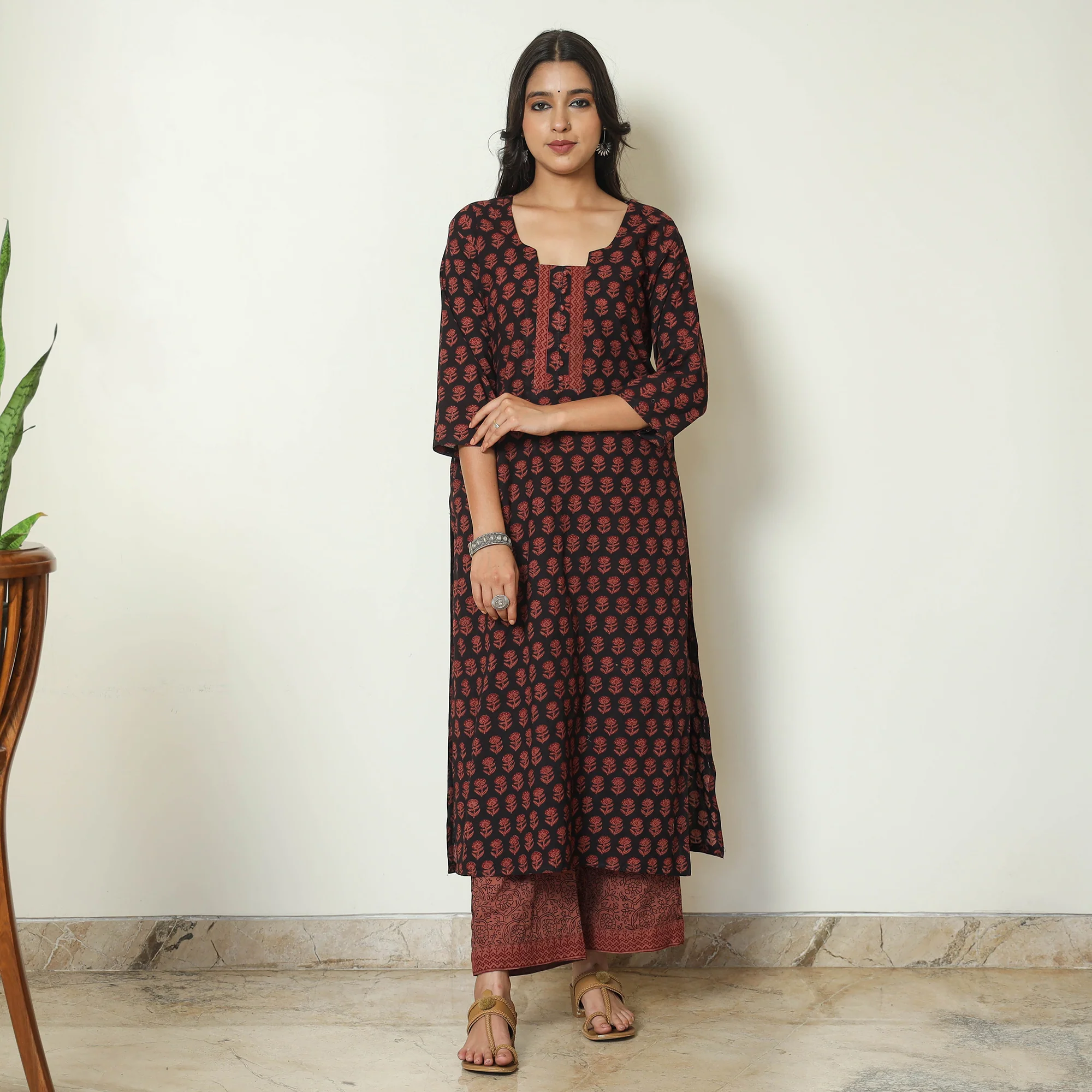 Multicolor - Bagh Block Printed Cotton Kurta with Palazzo & Dupatta Set 09 - Image 3