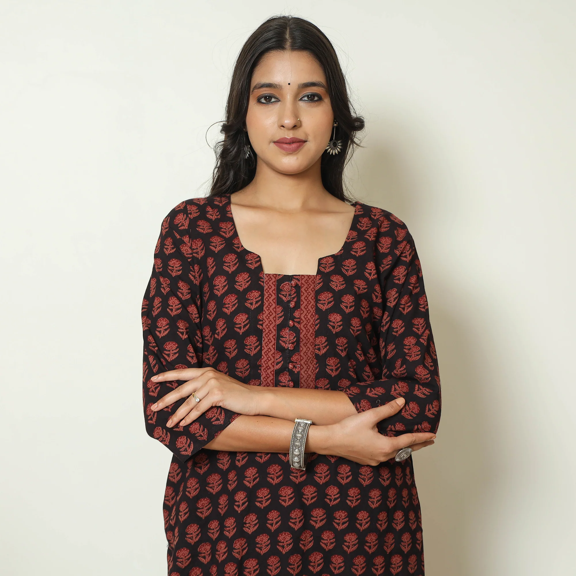 Multicolor - Bagh Block Printed Cotton Kurta with Palazzo & Dupatta Set 09 - Image 4