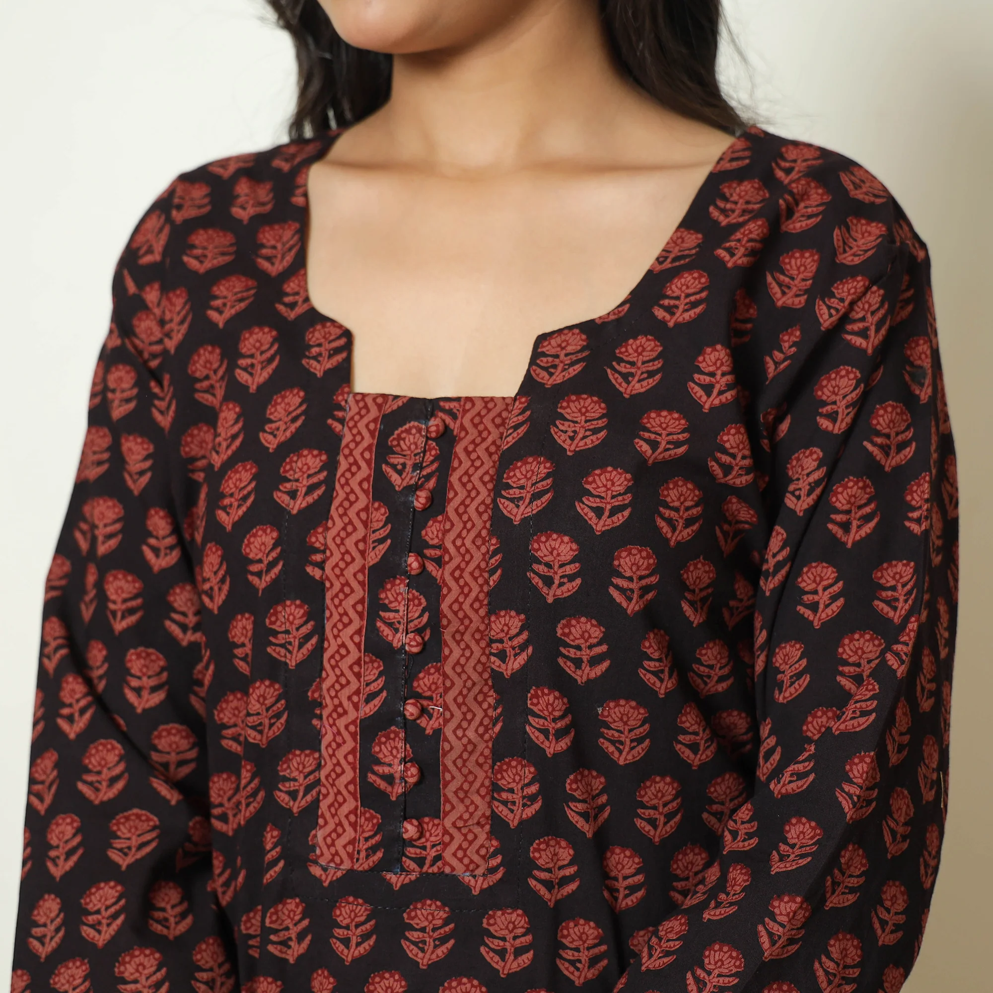 Multicolor - Bagh Block Printed Cotton Kurta with Palazzo & Dupatta Set 09 - Image 5