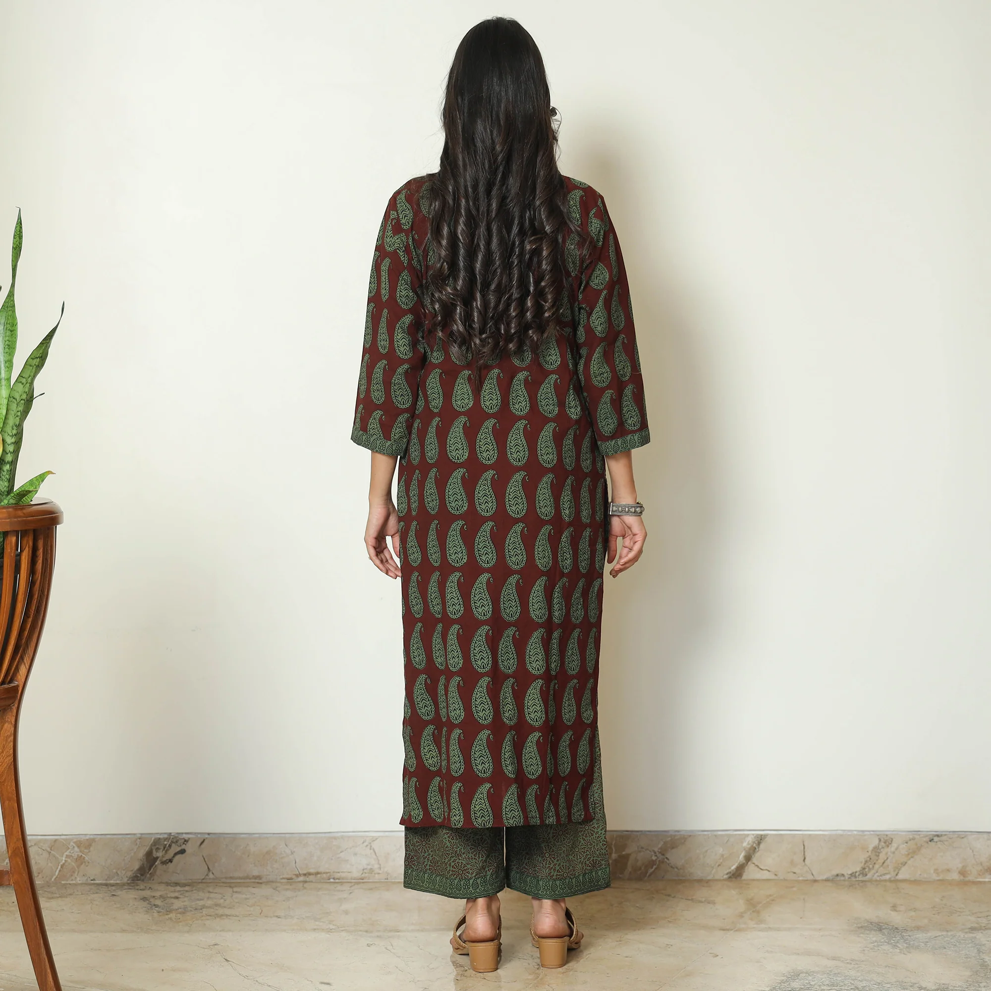 Red - Bagh Block Printed Cotton Kurta with Palazzo & Dupatta Set 02 - Image 8
