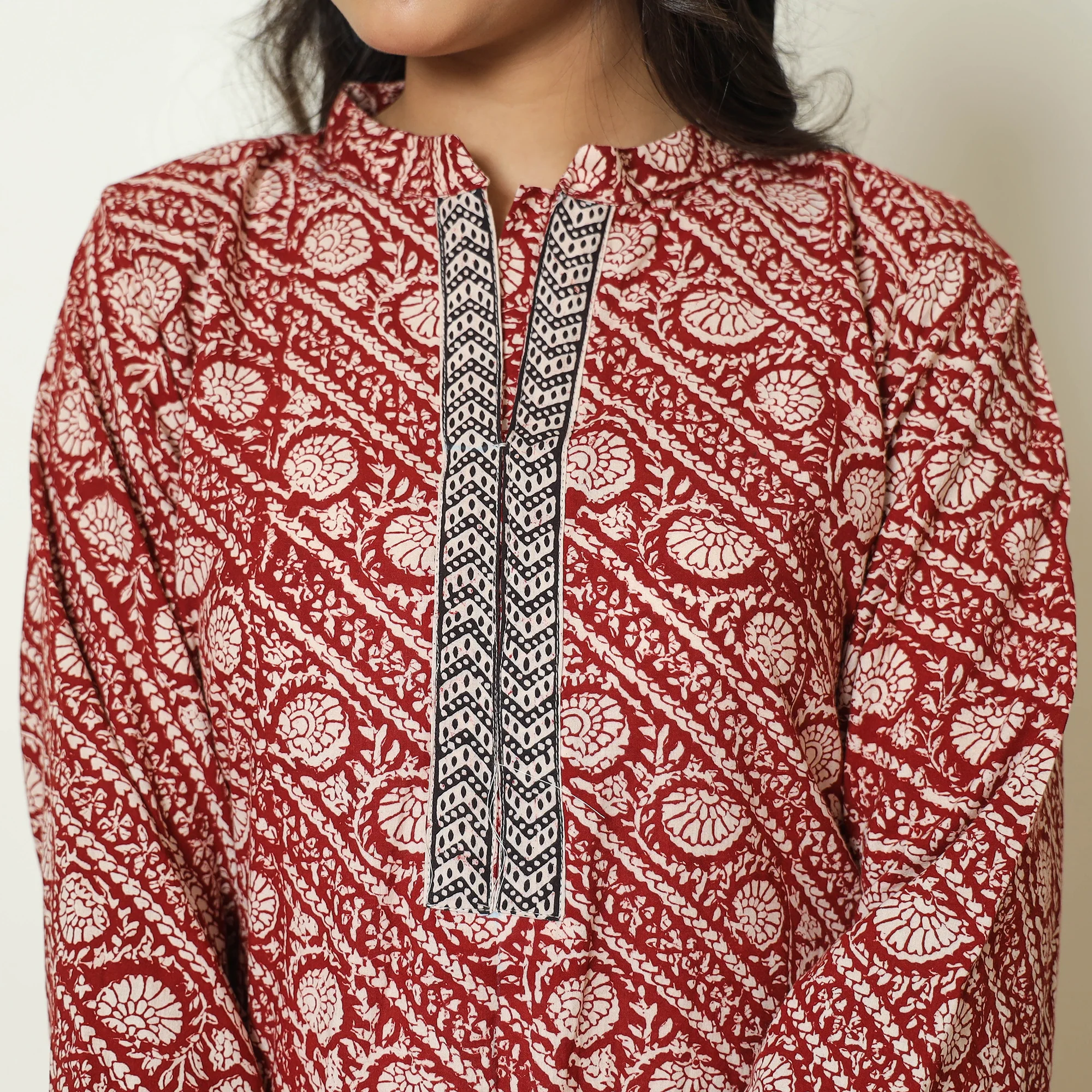 Red - Bagh Block Printed Cotton Kurta with Palazzo & Dupatta Set 14 - Image 5