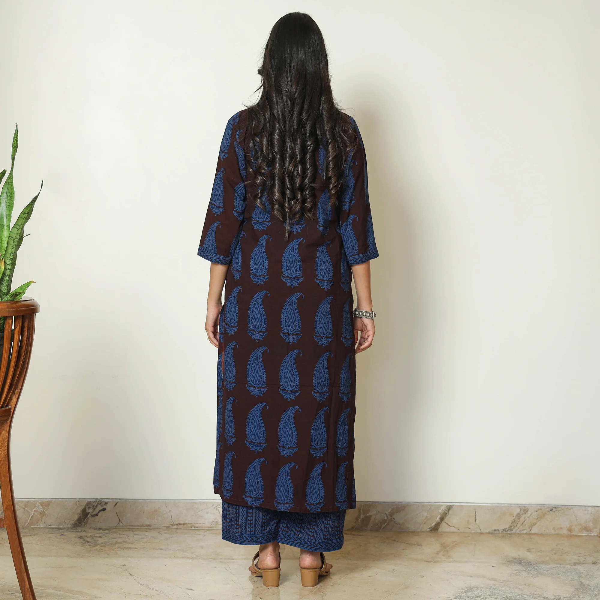Brown - Bagh Block Printed Cotton Kurta with Palazzo & Dupatta Set 16 - Image 8