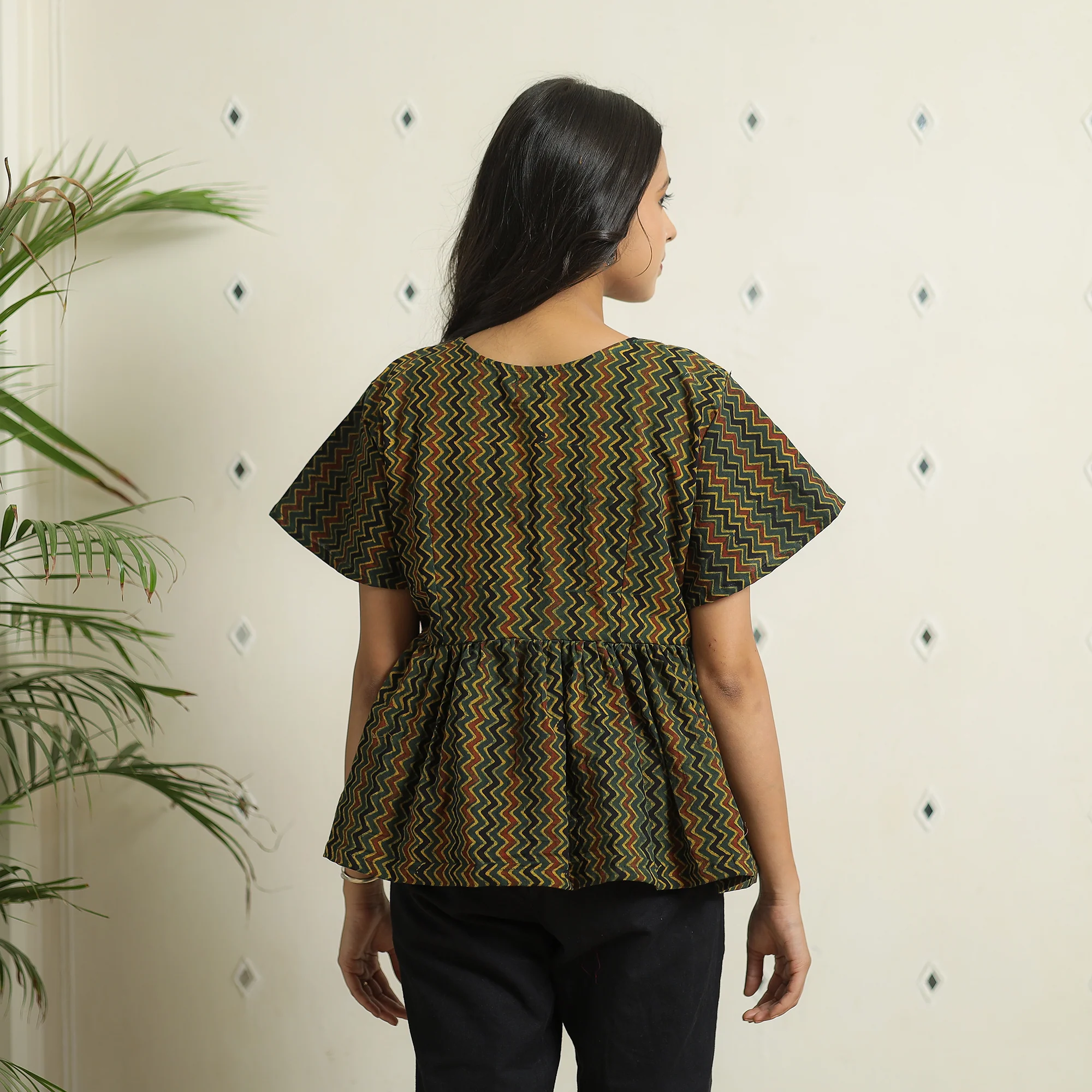 Green - Ajrakh Block Printed Cotton Crop Top 08 - Image 7