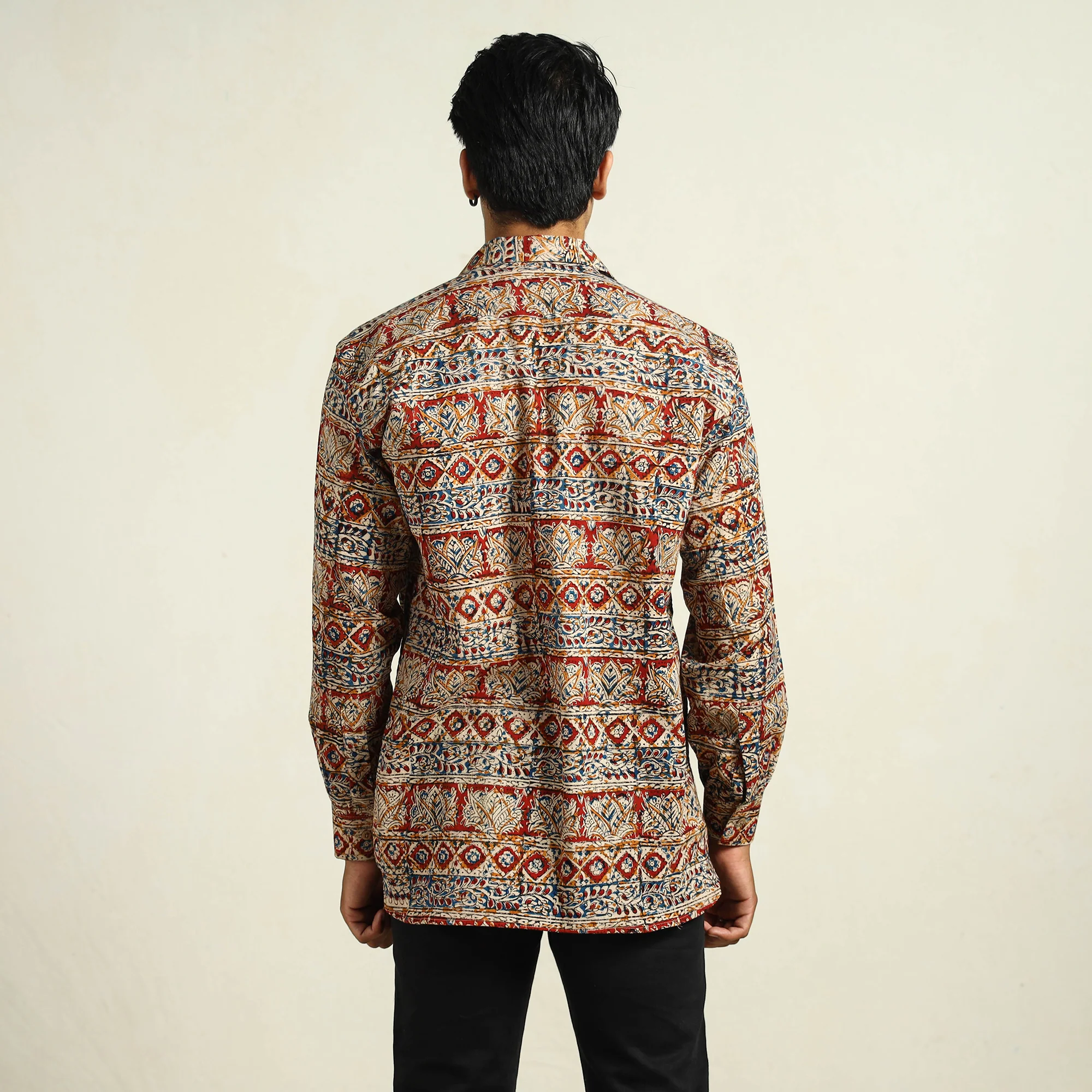 Multicolor - Kalamkari Block Printed Cotton Men Full Sleeve Shirt 10 - Image 4