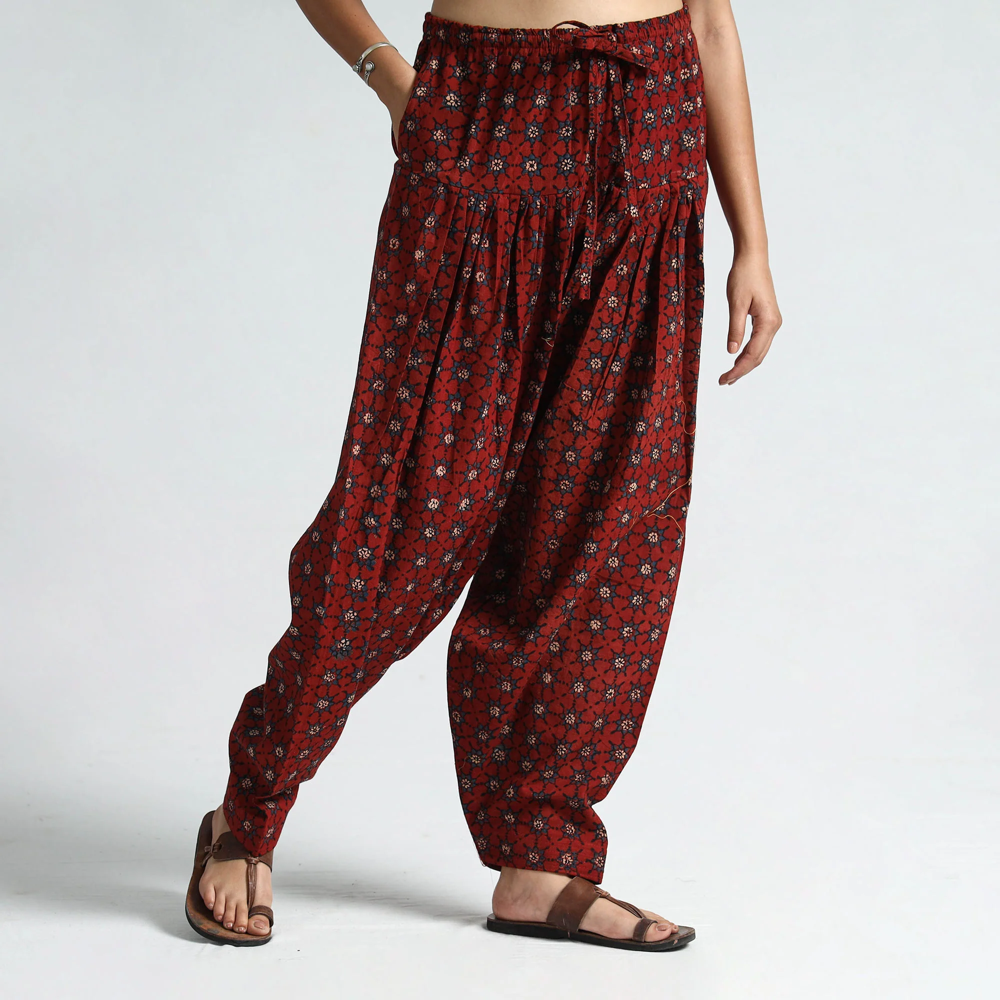 Red - Ajrakh Block Printed Cotton Elasticated Salwar 11