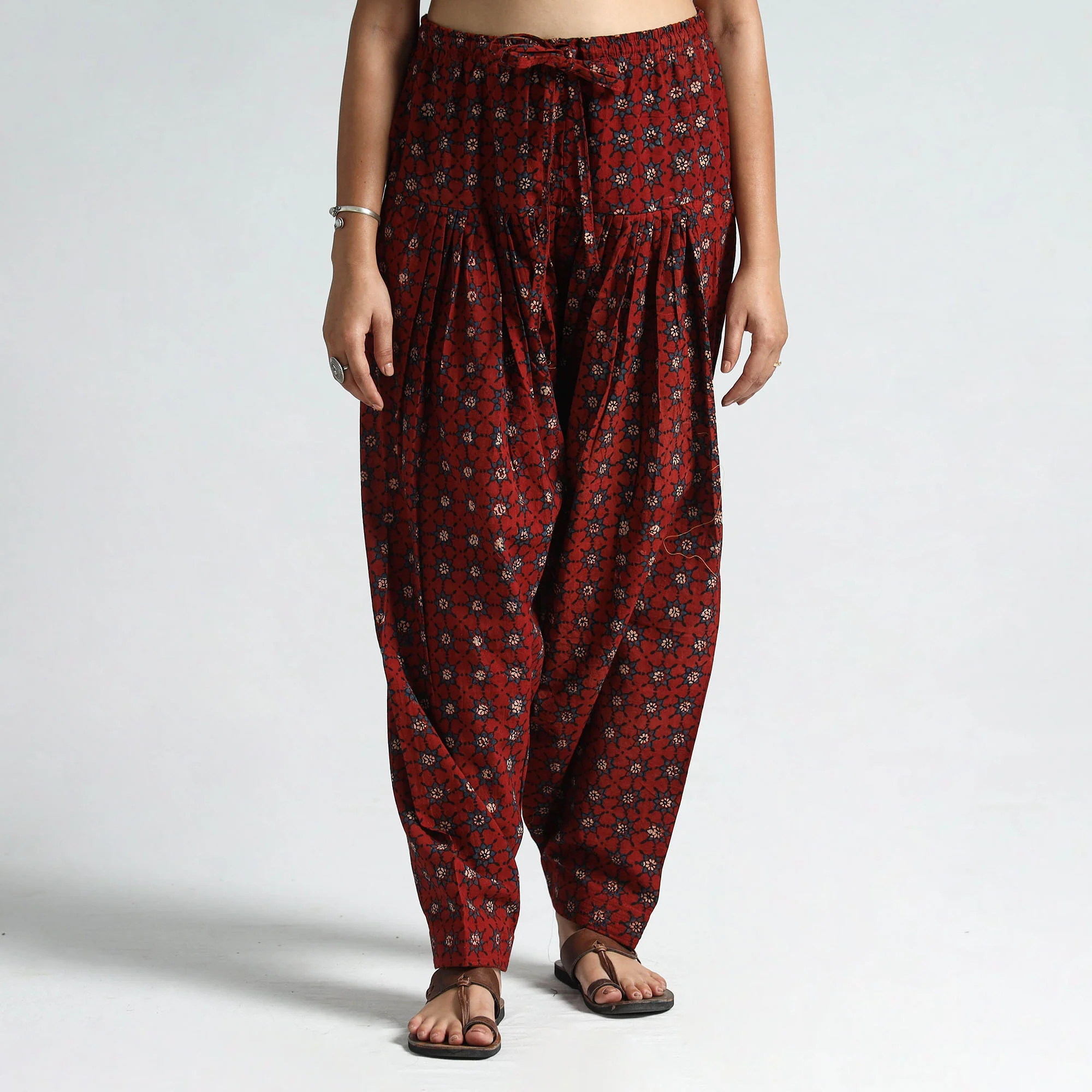 Red - Ajrakh Block Printed Cotton Elasticated Salwar 11 - Image 2